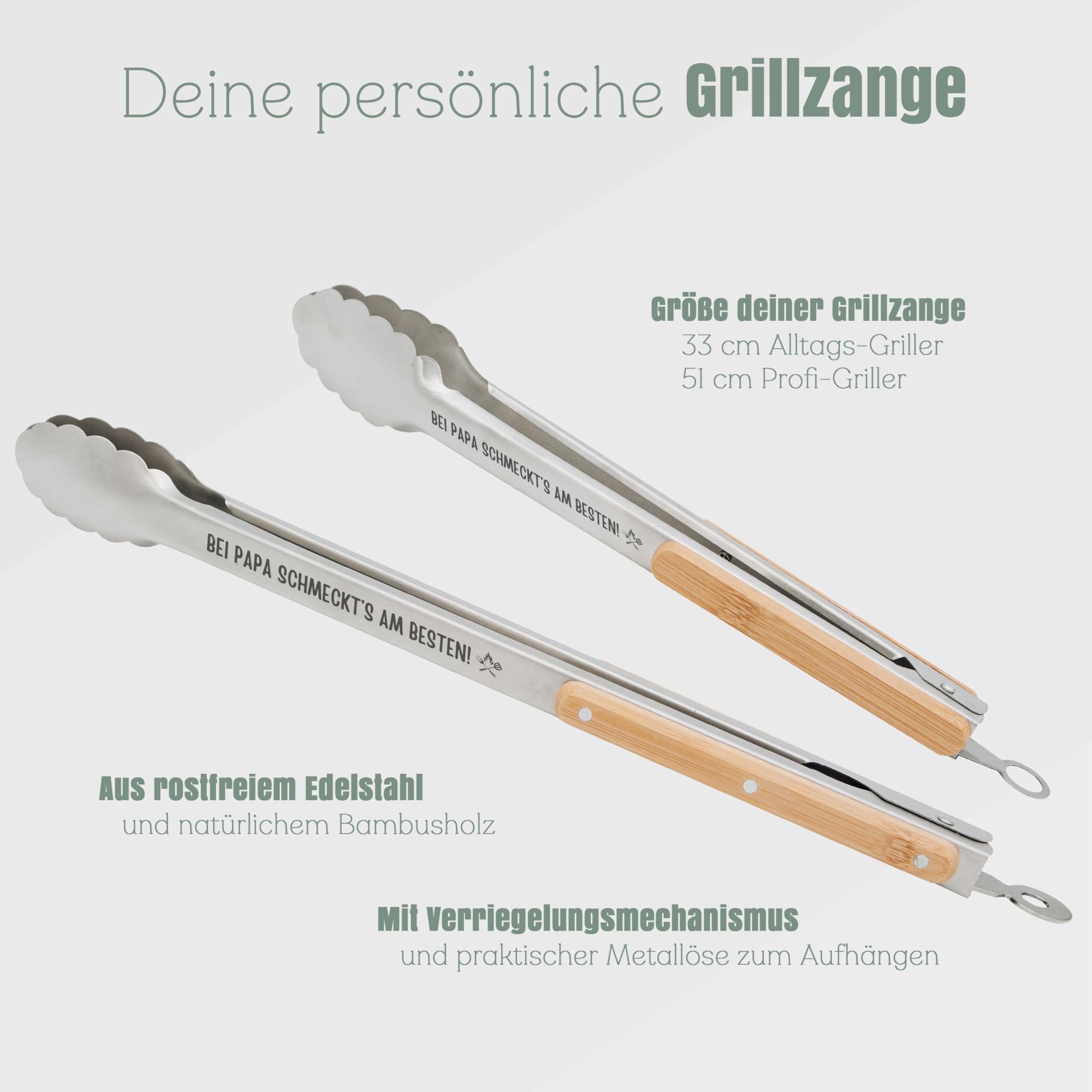 Grillzange personalisiert, Vatertagsgeschenk, Papa & Opa Geschenk, BBQ Zange, Vatertag, Männergeschenke mit deinem individuellen Wunschnamen (Papa groß)