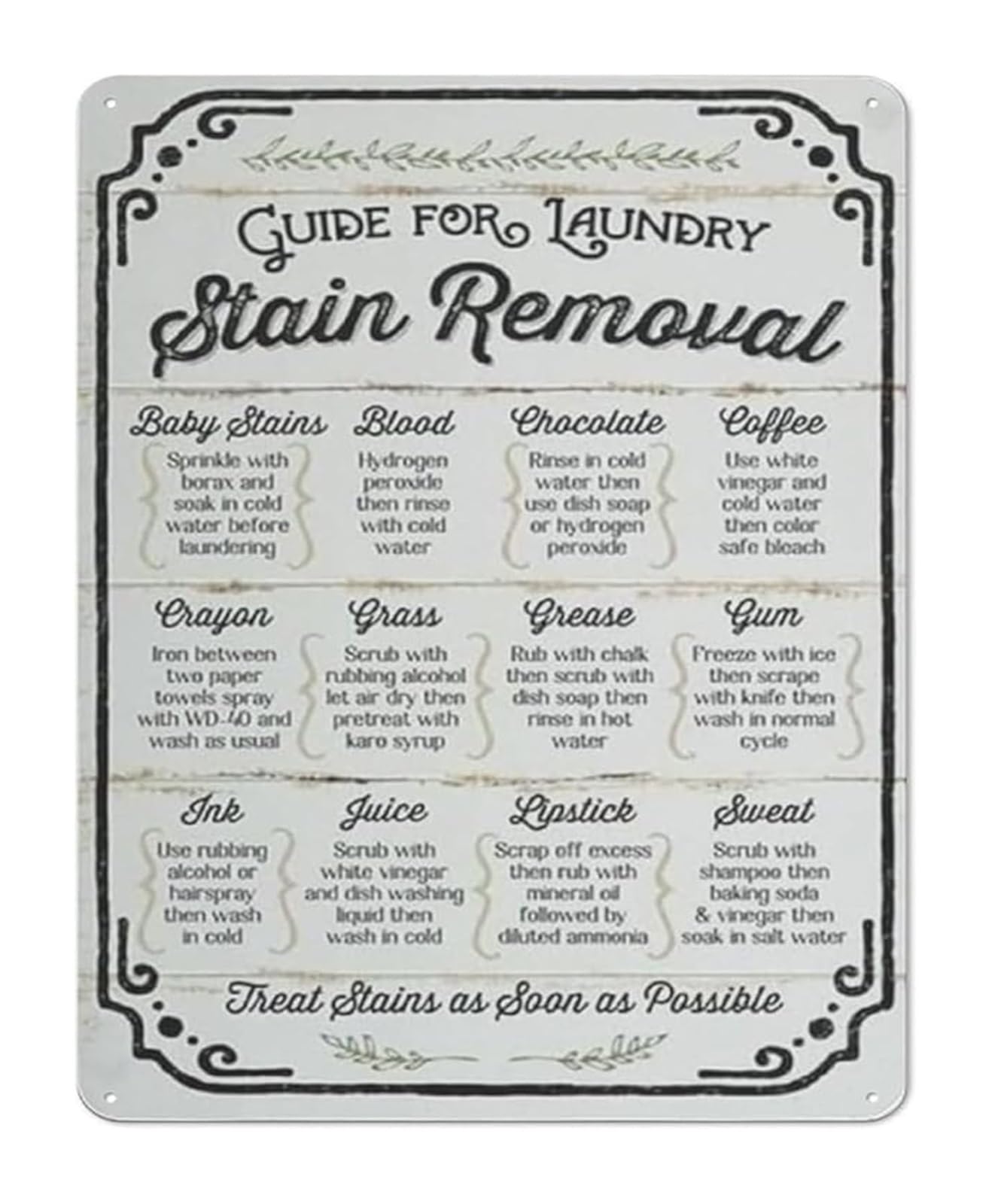 IDGTTLDF Retro Laundry Stain Info Metal Sign Nostalgic Farmhouse Decor for Utility Room or Kitchen Wall (8 X 12 in)
