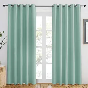 NICETOWN Aqua Blue Blackout Curtains 84 inch Length, Grommet Top Room Darkening Drapes for Bedroom Living Room, Light Blocking Window Covering for Privacy (W66 x L84 Inch, 1 Panel)