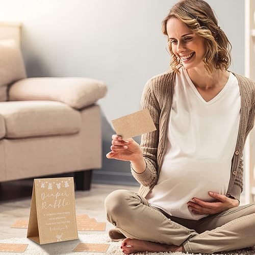 Miniatura 6 de 50 boletos para rifas de pañales y 1 letrero para juegos de baby shower, invitaciones para baby shower con tarjetas de sorteo de pañales, papel