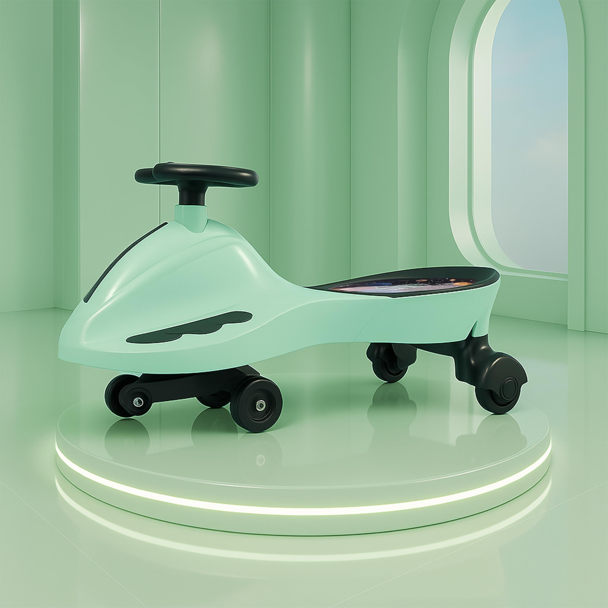 Kidsmate Drift Swing Car for Kids - Ride-On Toy with PU Wheels, Non-Slip Pedals, and 360° Rotating Steering for Easy Navigate The Car for Ages 3 and Up -Sea Green