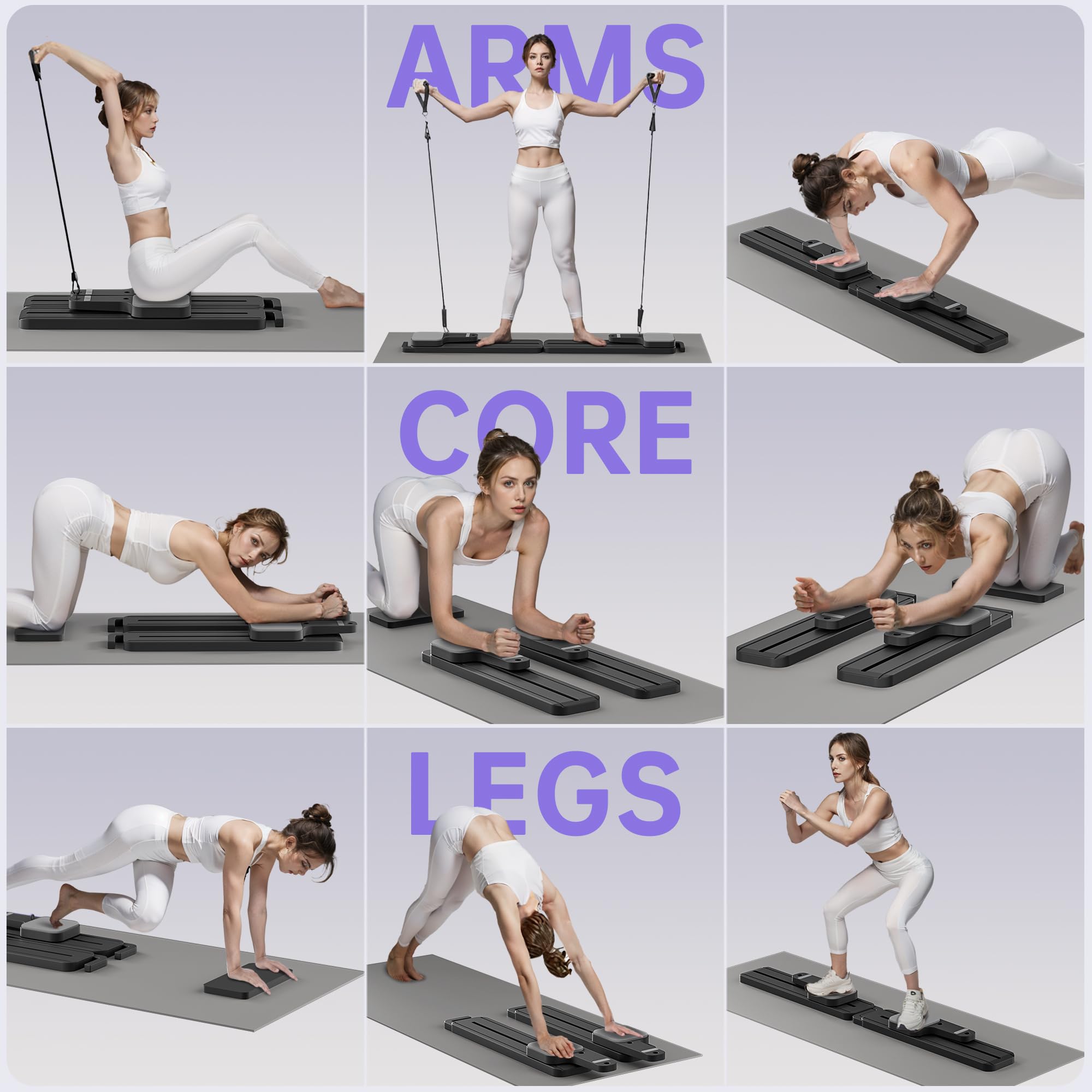 Pilates Board with Resistance Bands, 7-in-1 Foldable Pilates Reformer Set, Pilates Reformer Machine for Home Workout, Core Strengthener, Ab Workout, Glute & Leg Toning