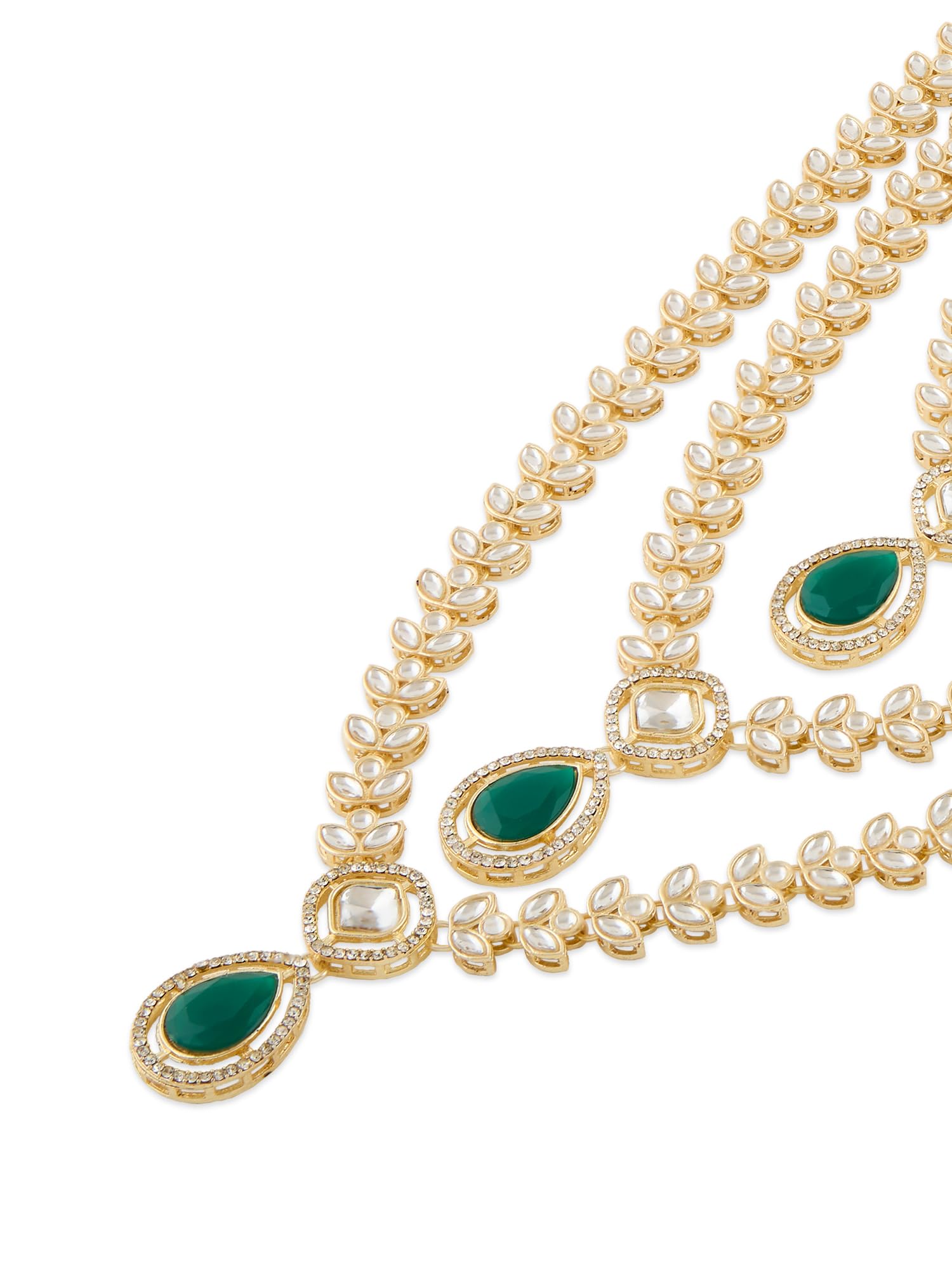 ZAVERI PEARLS Green Dazzling Stones Austrian Diamonds Embellished Layered Necklace & Earring Set For Women-ZPFK18891 2