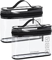 BAGSMART TSA Approved Toiletry Bag 2 Pack - Clear Quart Size Makeup Cosmetic Organizers, Waterproof Carry-On Travel Bags with 180° Opening
