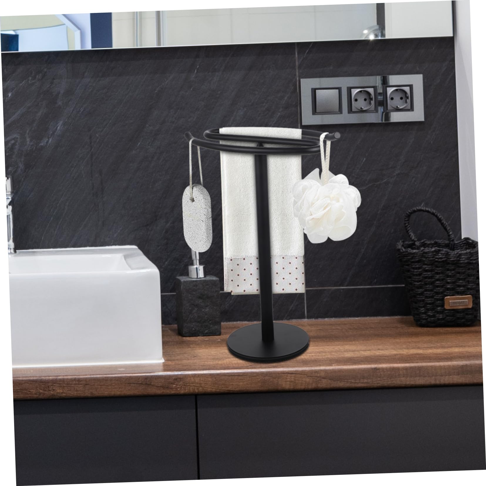 Cabilock Toallero de Baño Vertical de Acero Inoxidable Negro para Baño | Base Estable, sin Perforación, Admite Toallas de Varios Tamaños, Uso Diario en Hogar