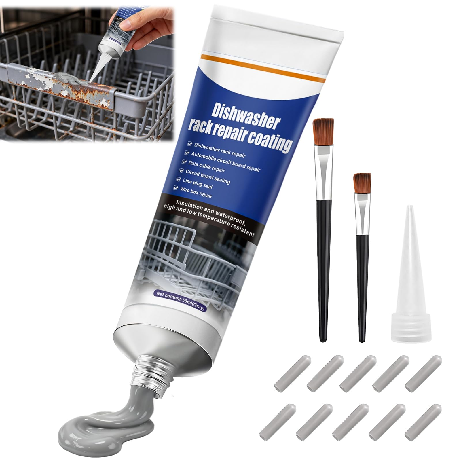 Riparazione del Cestello Della Lavastoviglie, Cestello Posate Lavastoviglie, Riparatore Vassoio Lavastoviglies, Antiruggine, Rivestimento Impermeabile per Lavastoviglies Universale, 50ML (Grigio)