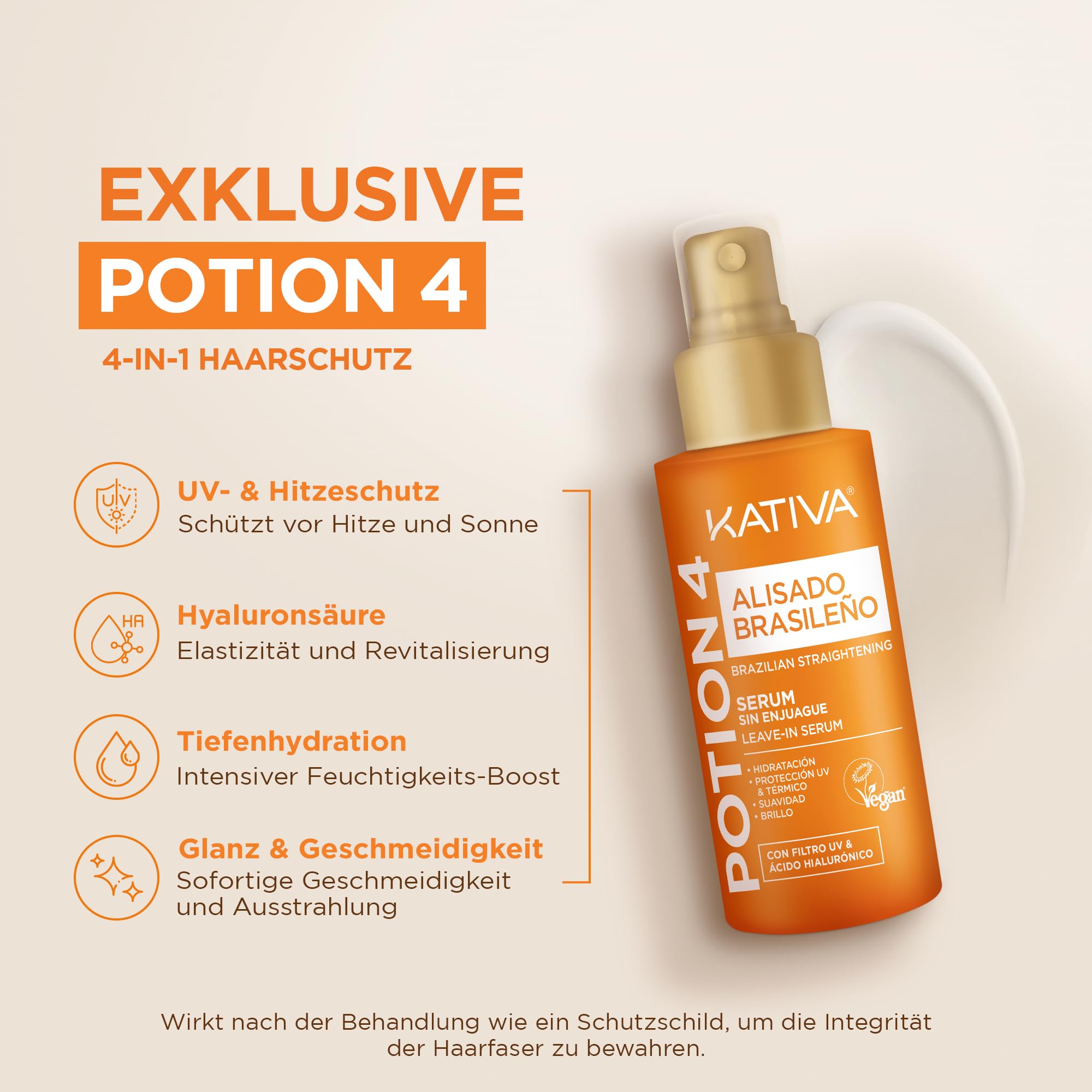 KATIVA Brasilianisches Keratin Haarglättungs-Set mit Hyaluronsäure & Potion 4 Hitzeschutzserum – Formolfreie Glättung für zu Hause – Bis zu 12 Wochen Frizz-Kontrolle für alle Haartypen