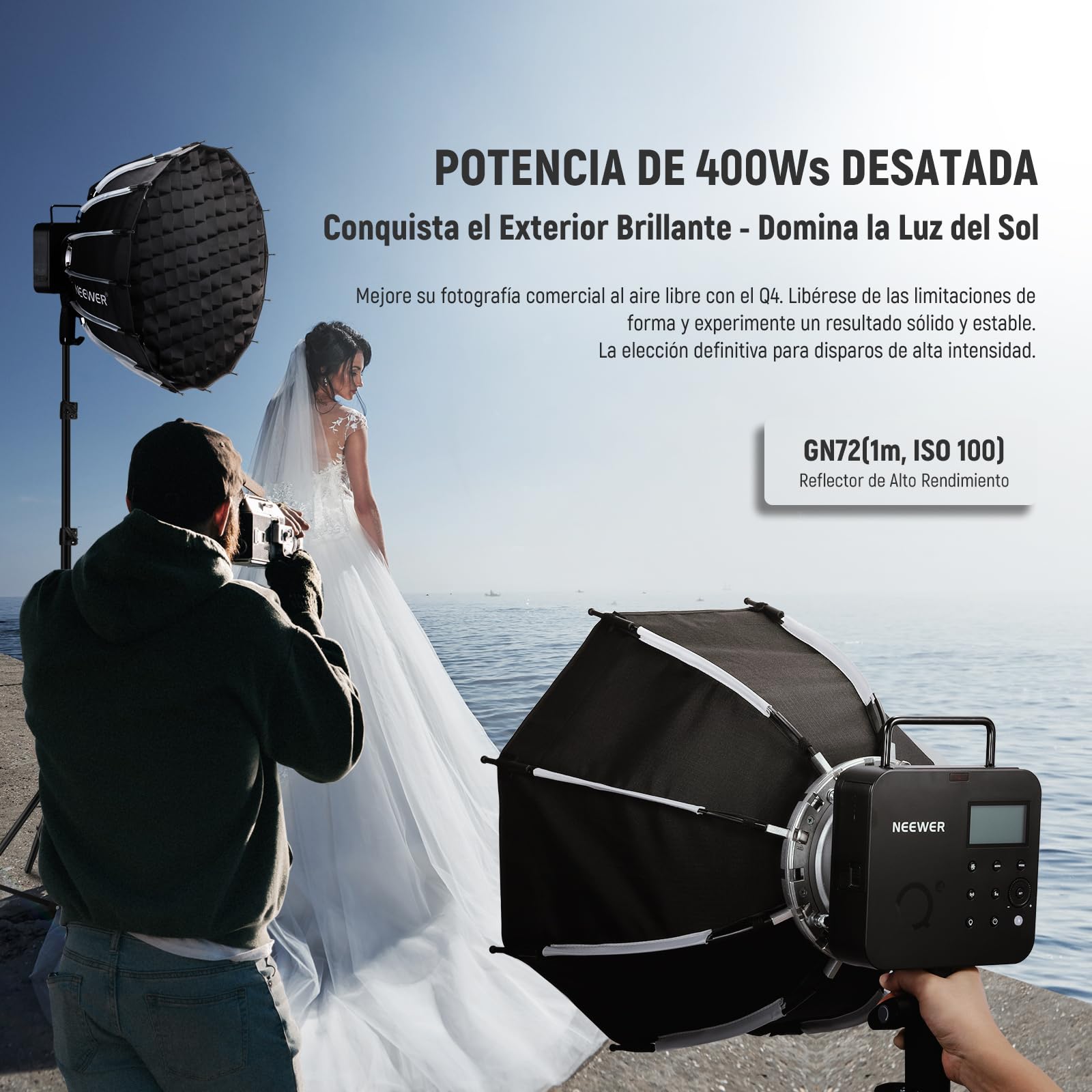 NEEWER Q4 400Ws Flash Estroboscópico 2.4G TTL Disparador QPRO-S Compatible con Sony 1/8000 HSS/Lámpara de Modelado 30W/400 Potencia Completa/Reciclaje 0.01-1.2s/Batería 21.6V 2800mAh para Fotografía