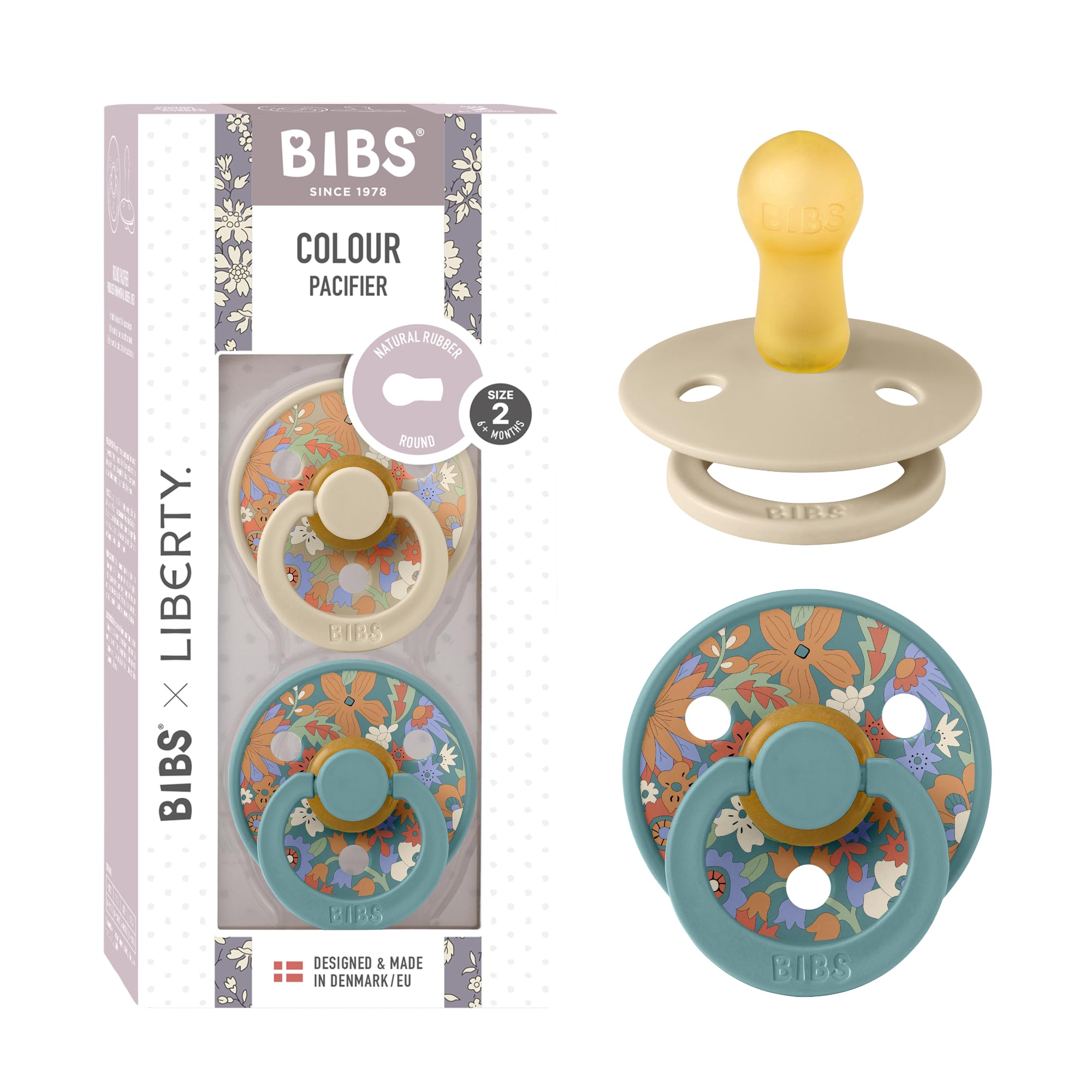 BIBS Liberty Dummies | 2 Colour Natural Rubber Latex Soothers | BPA Free Dummy | Round Nipple Pacifier | Designed & Made in Denmark | Strawberries and Cream Ivory Mix | Size 2 | 6+ Months — view 20