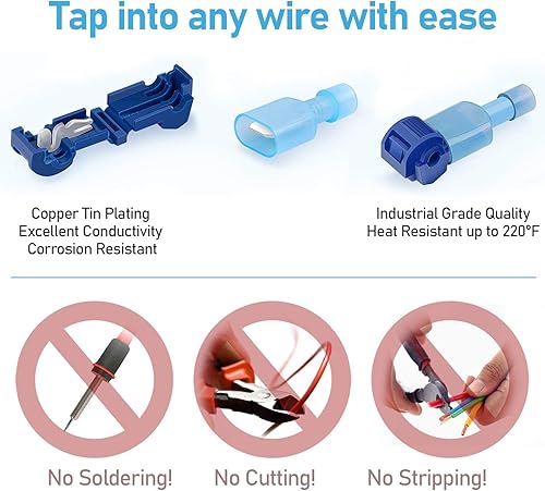 Miniatura 2 de TICONN 240 conectores de cable T-Tap terminales de cable eléctrico de empalme rápido autopellizcante kit surtido de terminales de pala de