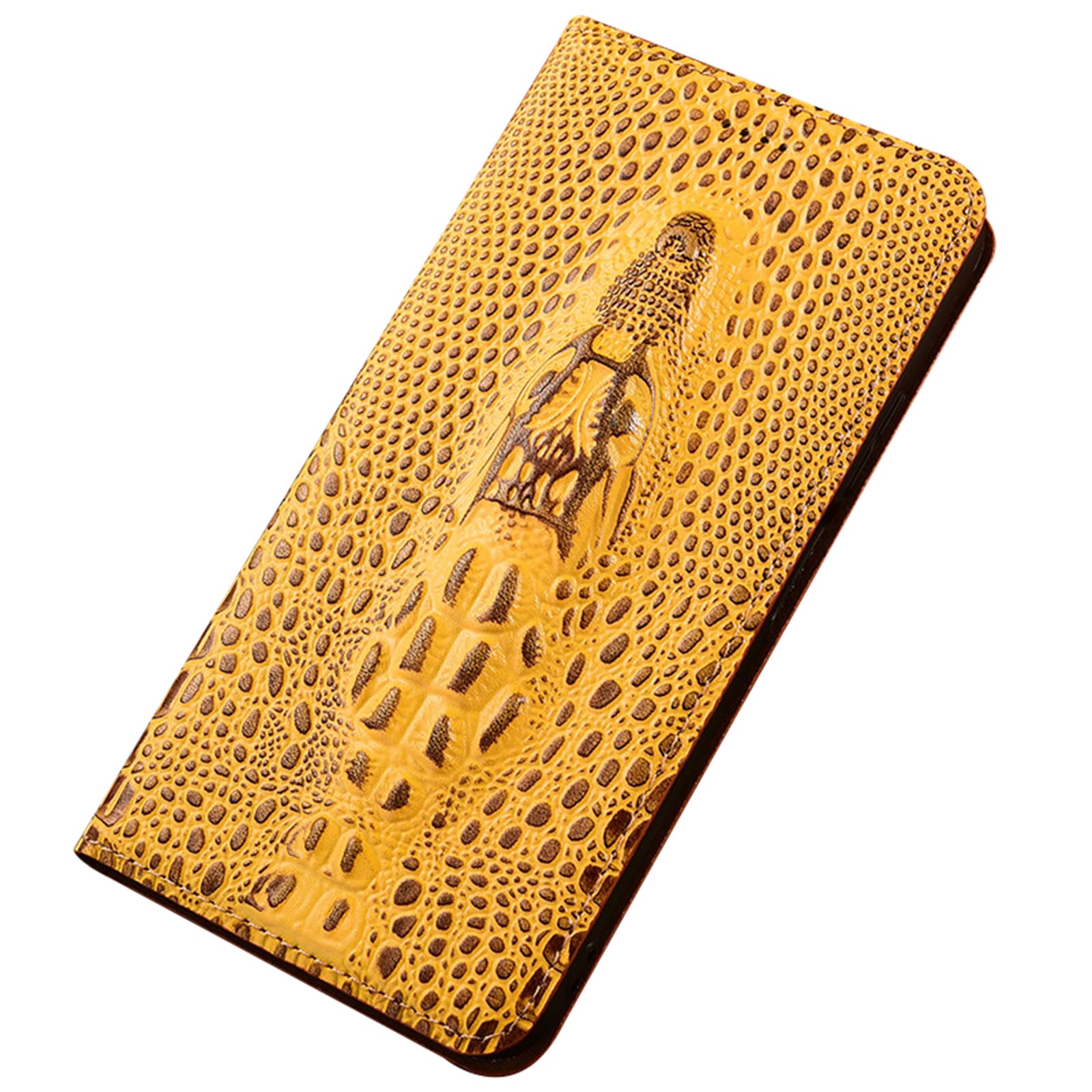 Housse cuir Huawei Pura 90 Pro jaune, étui clapet crocodile 3D, l'audace d'un style unique