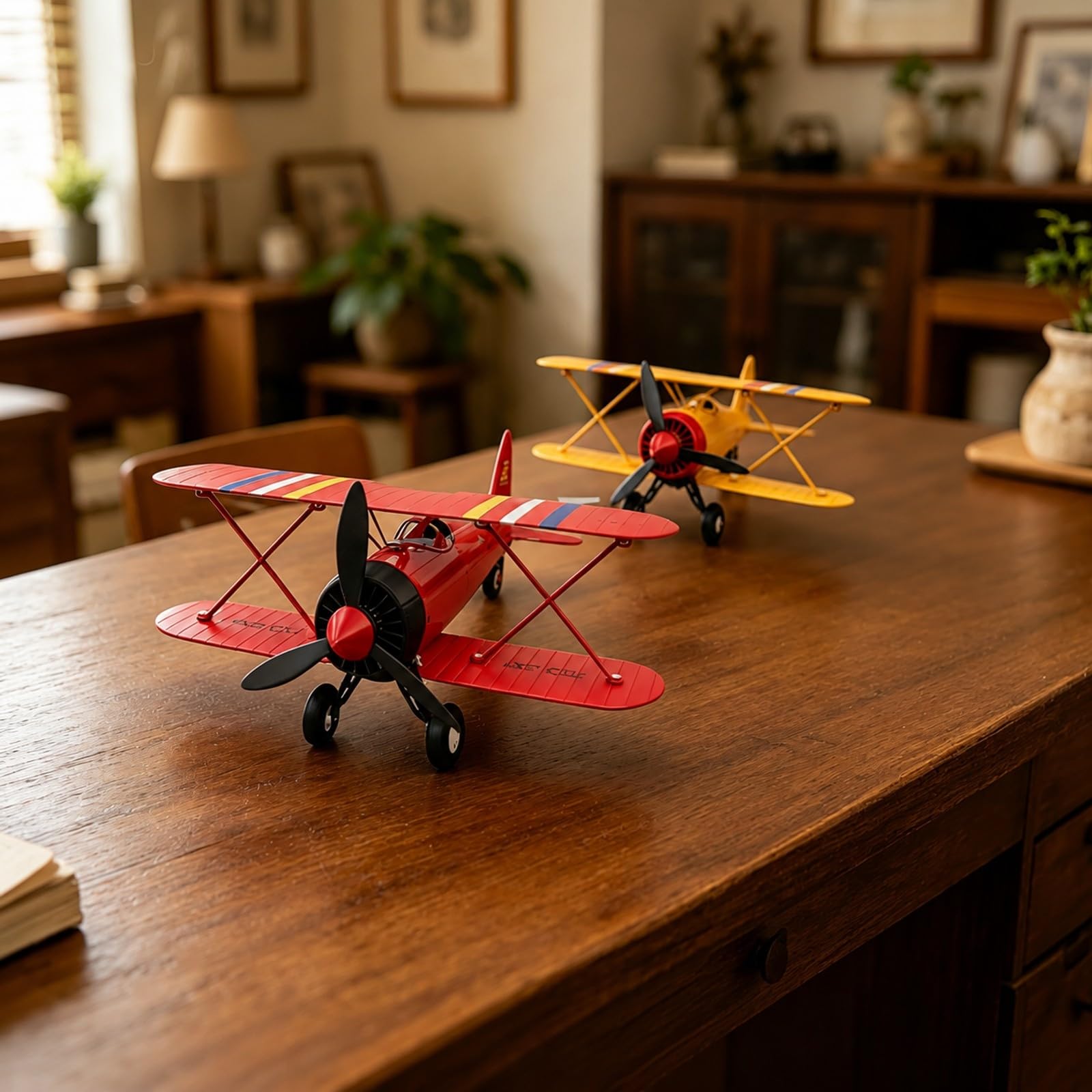 Gralara Aereo in Miniatura | Lavorazione Semi-Artigianale, Modellino di velivolo bipiano, Fatto a Mano, Modello di velivolo bipiano, per Ufficio, Rosso