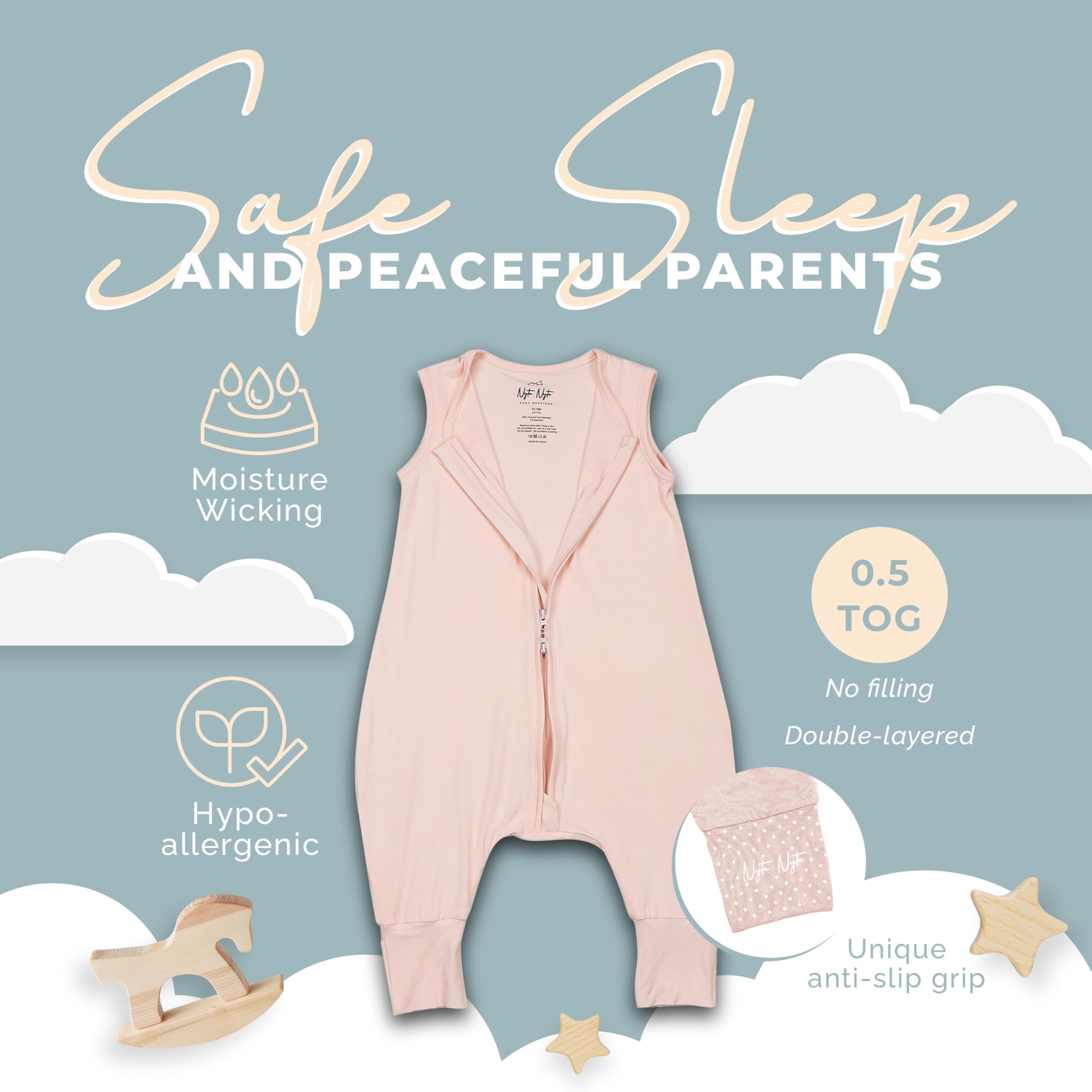Nyte Nyte Baby - 0.5-TOG New Rosy, 12-18 Months Sleeveless Sleep Sack, Imported Baby & Toddler Sleeping Sack, Breathable Sleep Sack, Adjustable Feet Cuffs & Anti-Slip Grip