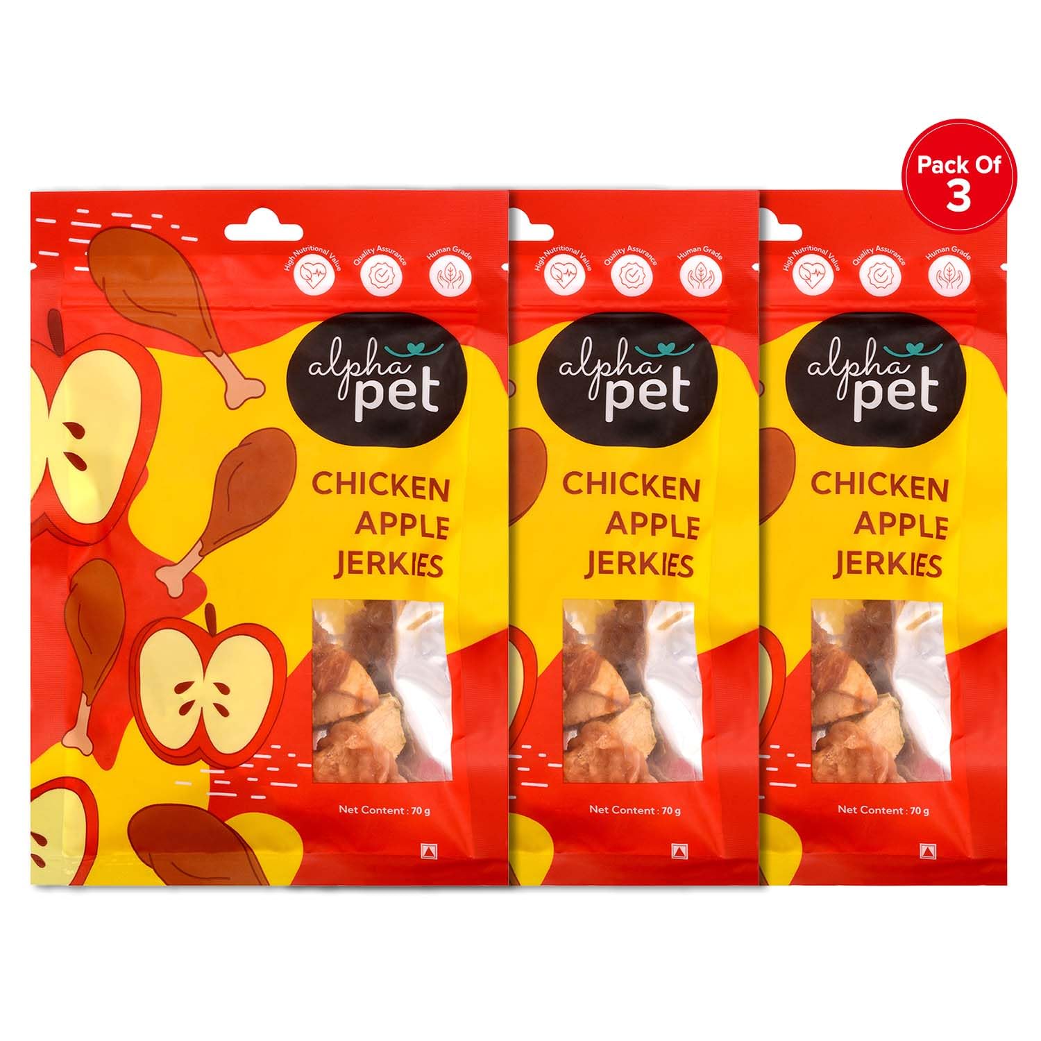 ALPHAPET Apples Chicken Jerkies Natures Defenders Against Allergies Digestive Health Support Vision & Skin Enhancers (70 gm) - Pack of 3 (B0D144GQN3) Amazon Price History, Amazon Price Tracker