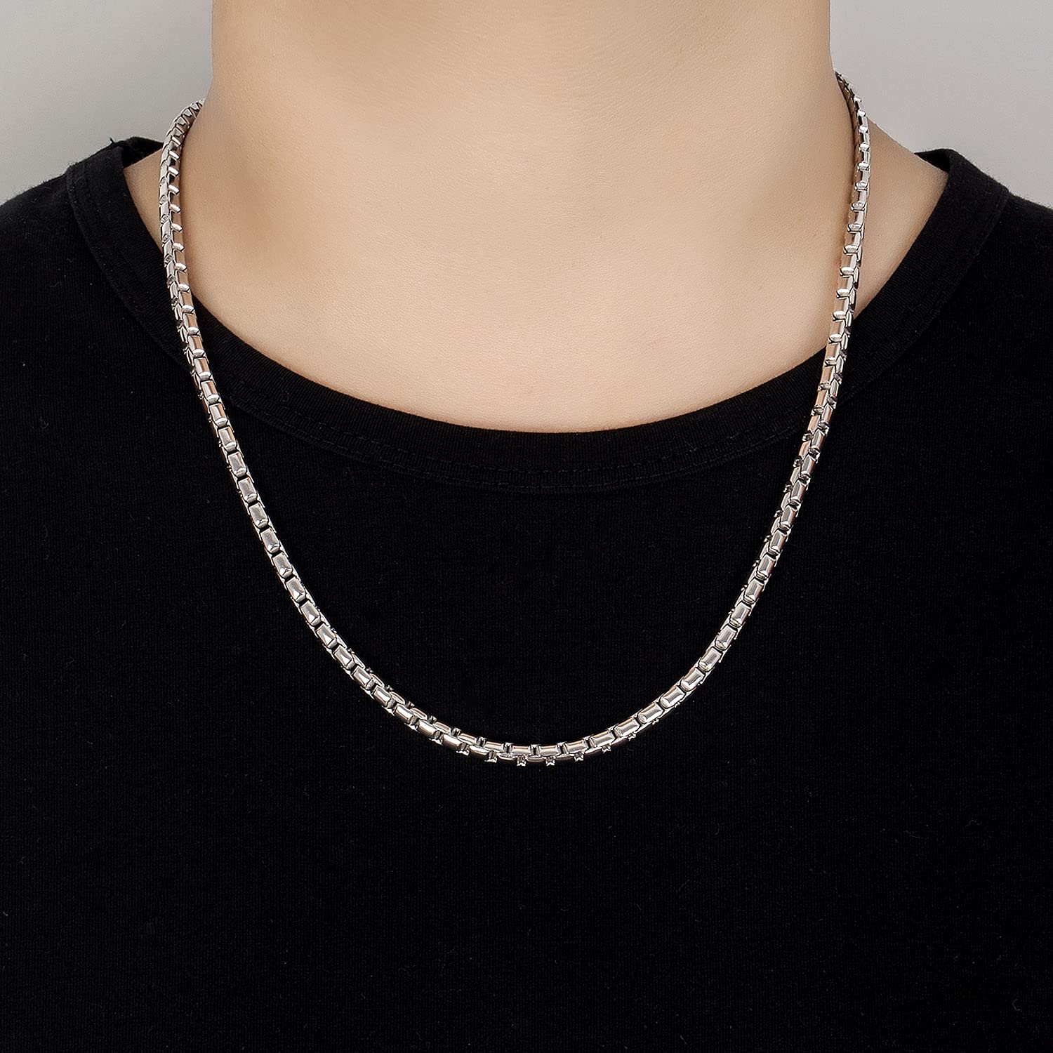 Dankadi - Collar fino (5 mm, en forma de caja de 925, 18 a 26 pulgadas, cadena cuadrada, redonda, caja de cadenas, briolette veneciano Rolo Fine Design italiano, 46 cm – 66 cm, regalo de joyería para
