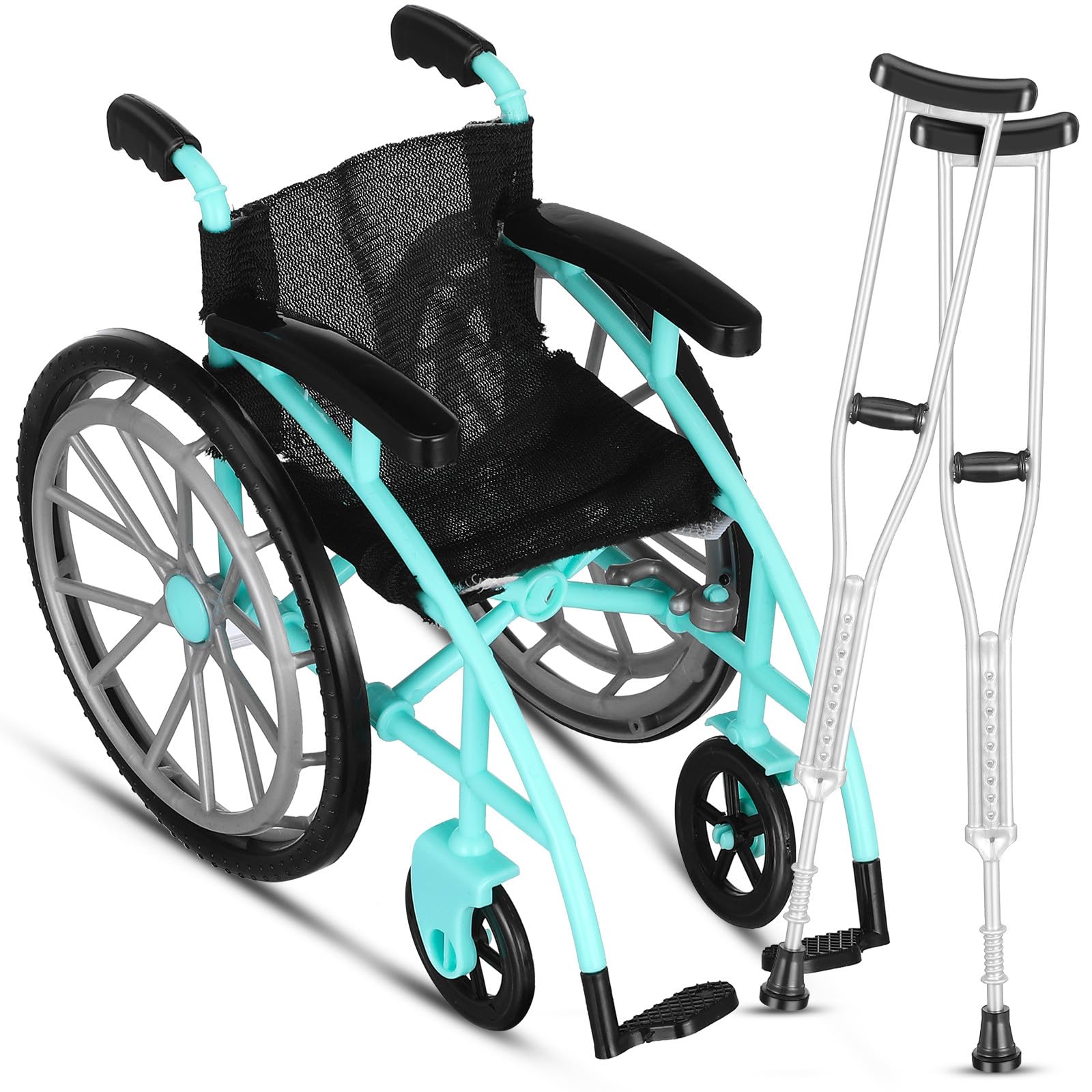 Garneck 1 Set of Miniature Dollhouse Foldable Wheelchair And Crutches Realistic Accessory for Miniature Display And Collectibles