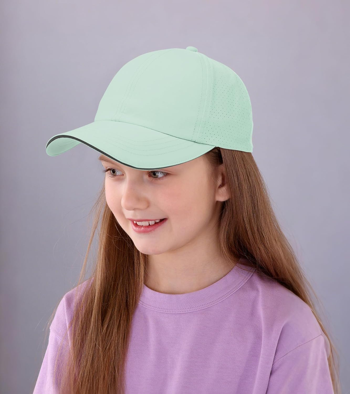 New Updated Girls Criss Cross Ponytail Hat Reflective Baseball Cap Waterproof Quick Dry Summer Sports Hats for Kids Age 7-12 - Image 7