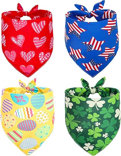 Whaline 4 pañuelos para mascotas de San Valentín triangulares para el día de San Patricio bufanda para perro de Pascua bufanda para el día de la