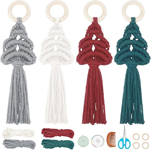 Juego de 4 piezas de macramé para árbol de Navidad, kit de macramé bohemio para adultos, macramé tejido para colgar en la pared, kits de adornos