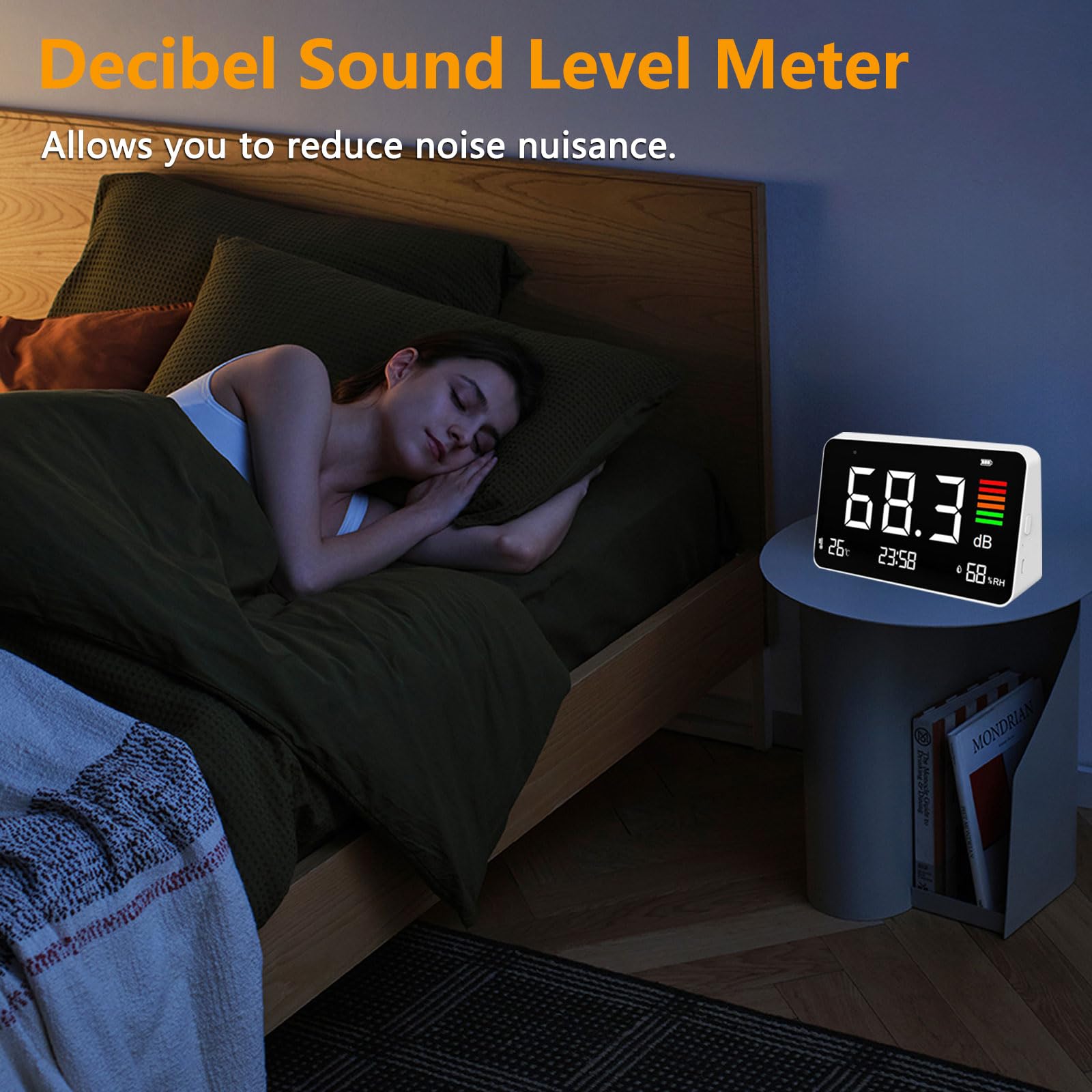 Dezibel Messgerät 30–130dB LED-Anzeige Schallpegelmessgerät Lärm Zeit Temperatur Luftfeuchtigkeit