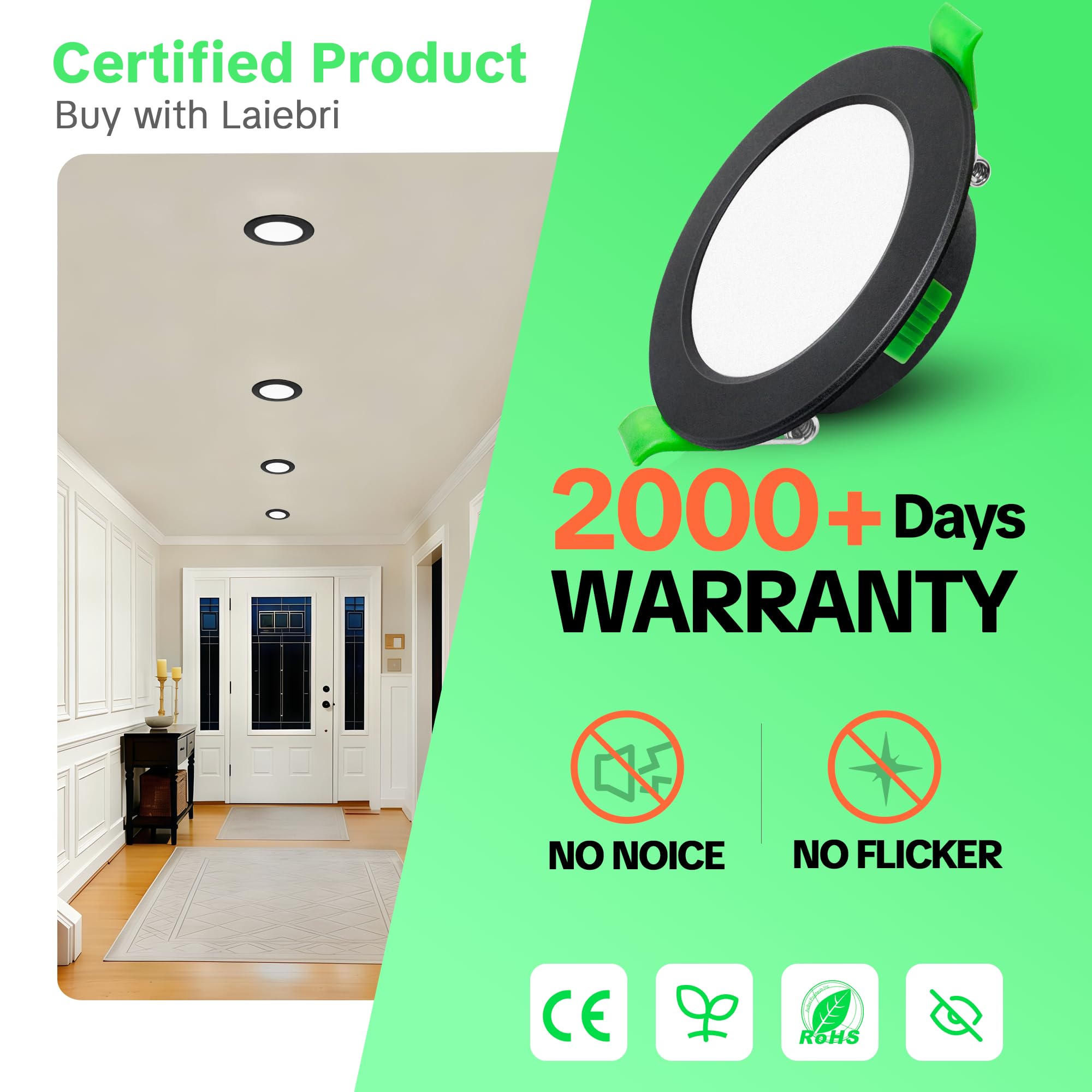 Led Einbaustrahler 230V Schwarz Extra Flach IP44 5W 500LM 2700K/4000K/6000K Ø68-75mm Deckenspots