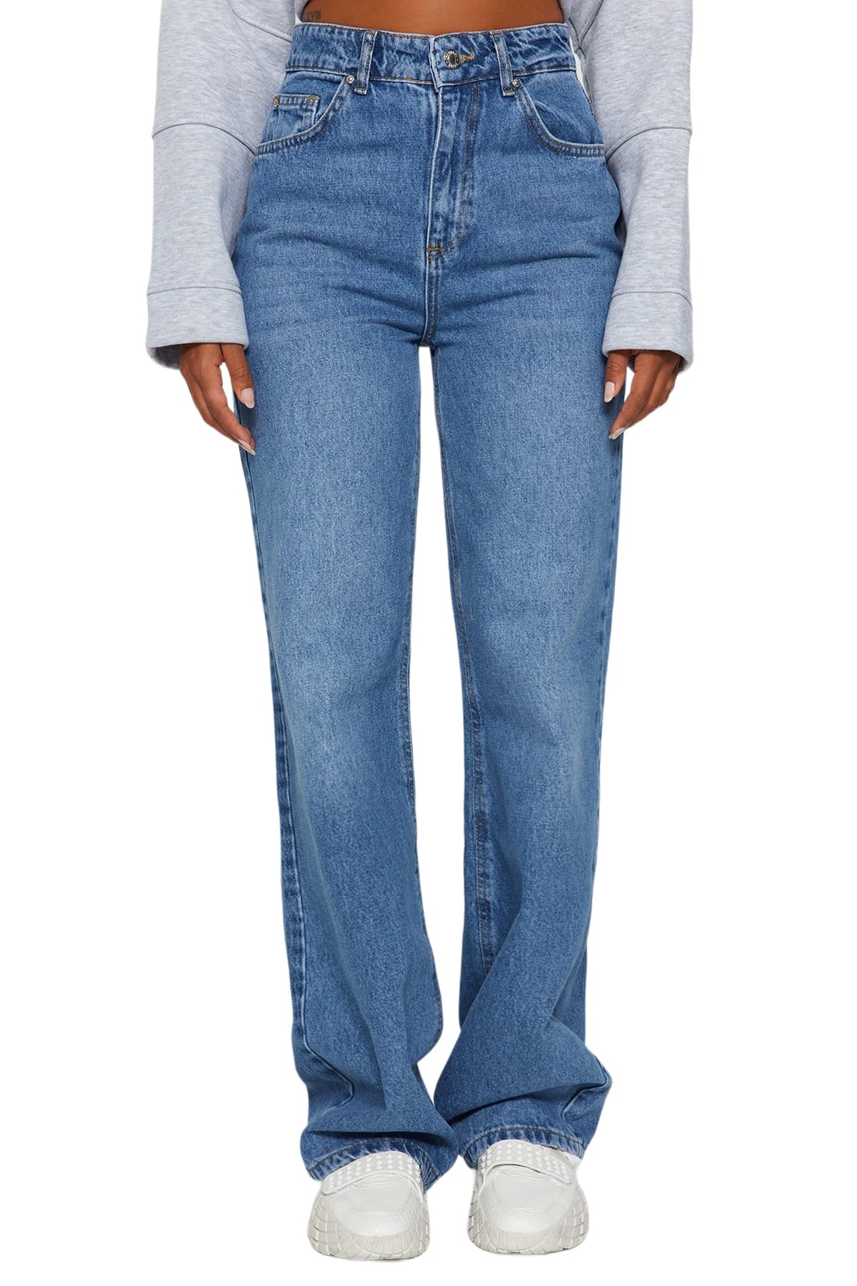 Trendyol Damen Gerade Weites Bein Hohe Taille Jeans – Bild 4