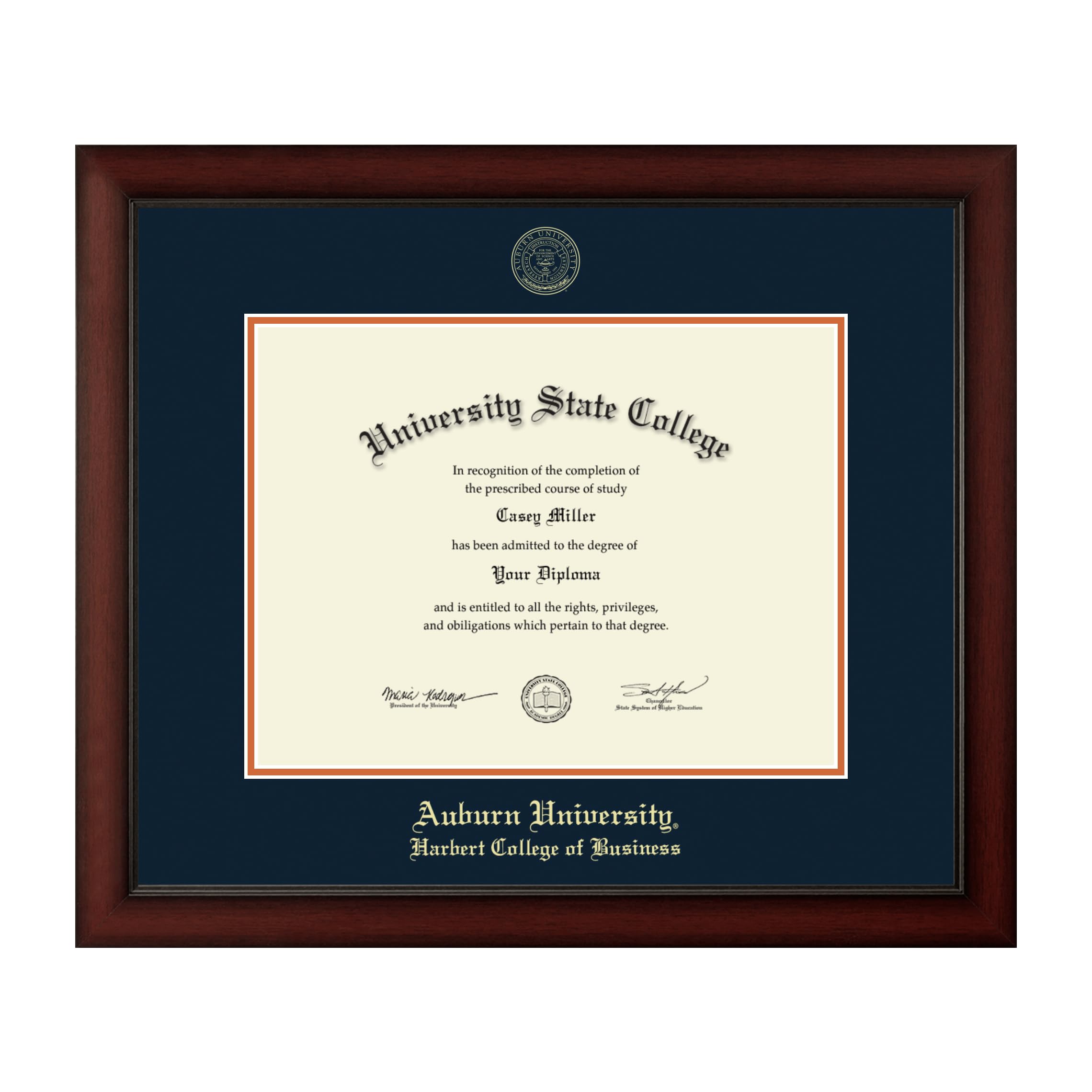Framerly - Auburn University Harbert College of Business 17" W X 13" H Diploma Frame - Fits a Bachelor's, Master's and Phd - Gold Embossed Diploma
