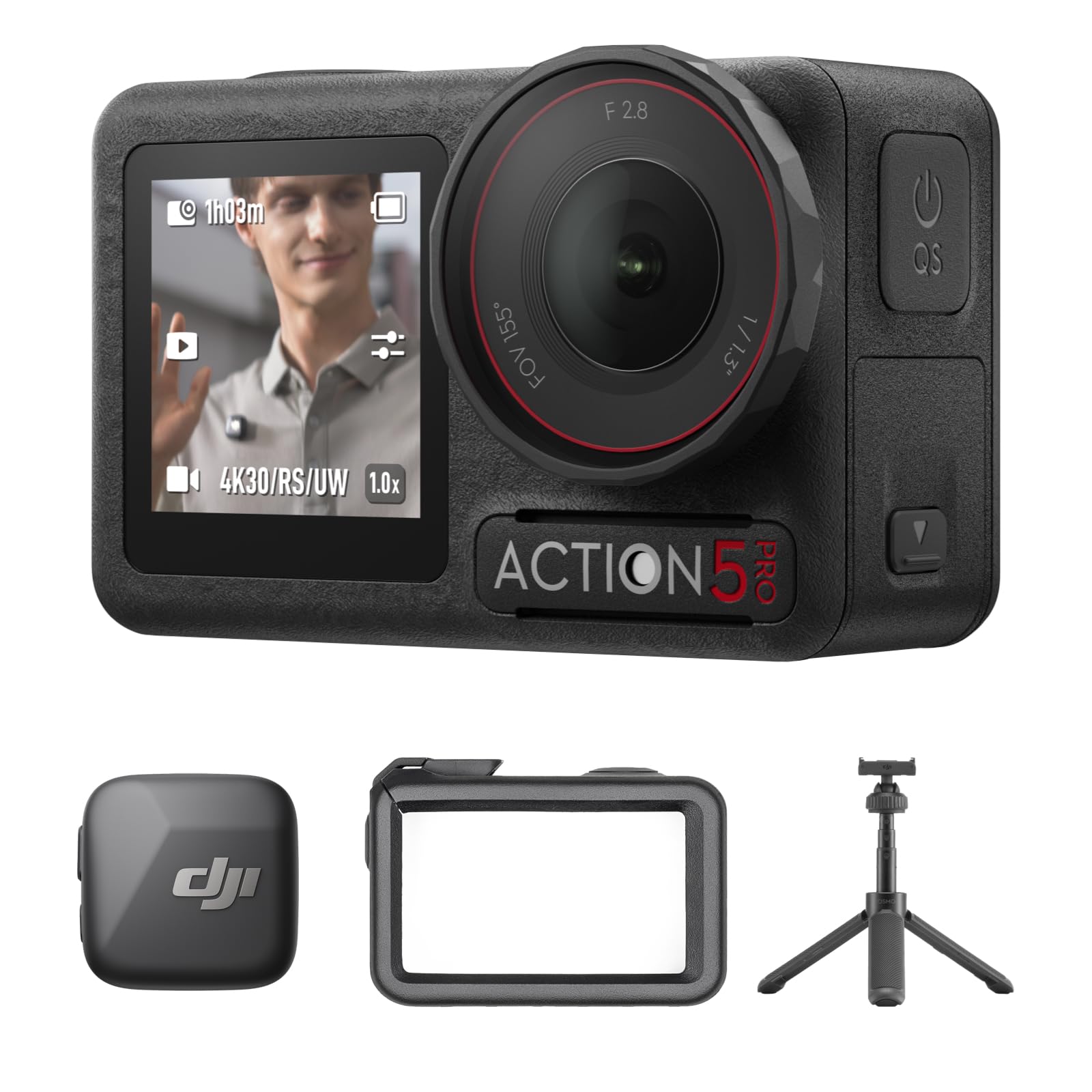 DJI Pack Estándar Osmo Action 5 Pro + Mic Mini Transmisor (Infinity Black) + Minibrazo Extensible Osmo Action, cámara Sumergible, Sensor 1/1.3", vídeo 4K/120 fps, Seguimiento de Objetivos