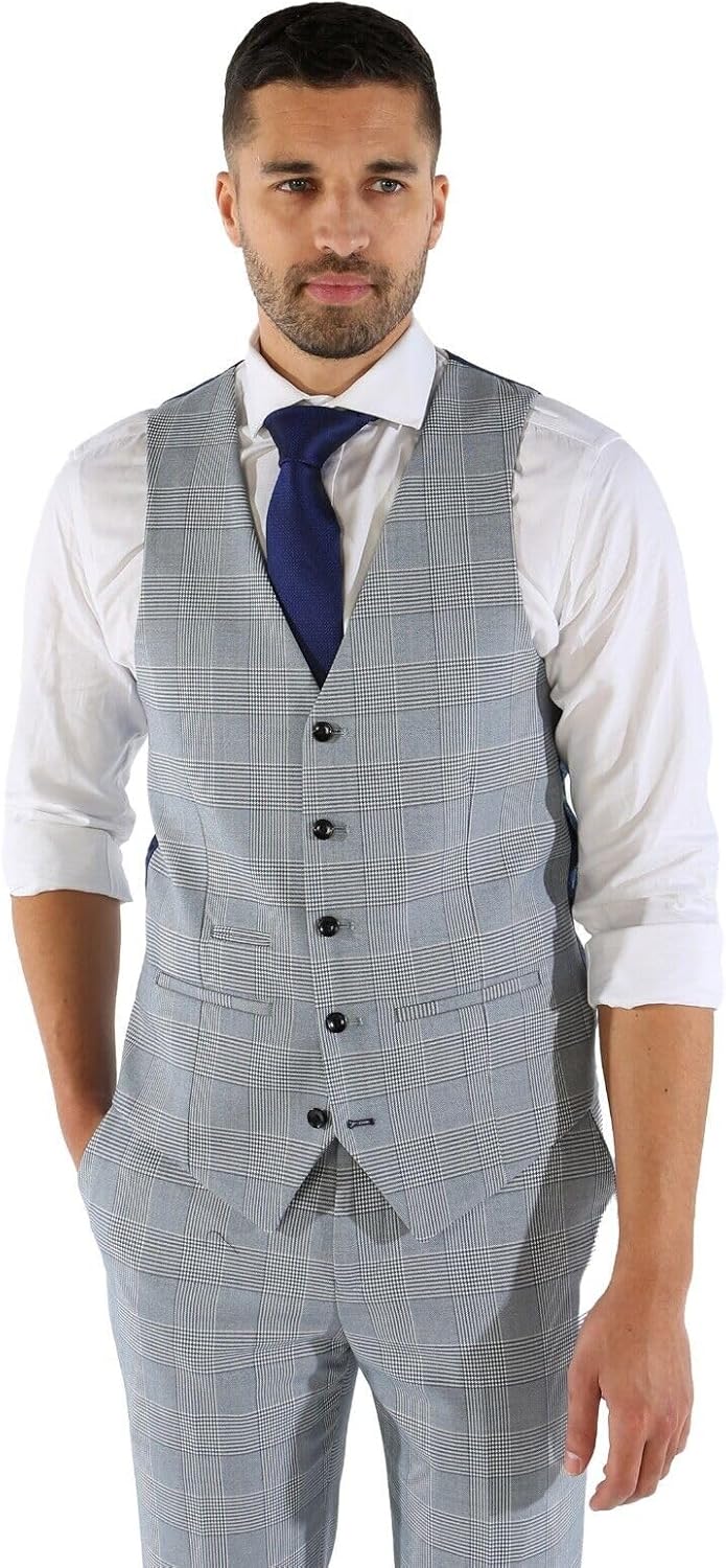 Men's Tweed Houndstooth Check Blue Plaid Suit, Sold Separately Set for Special Occasions