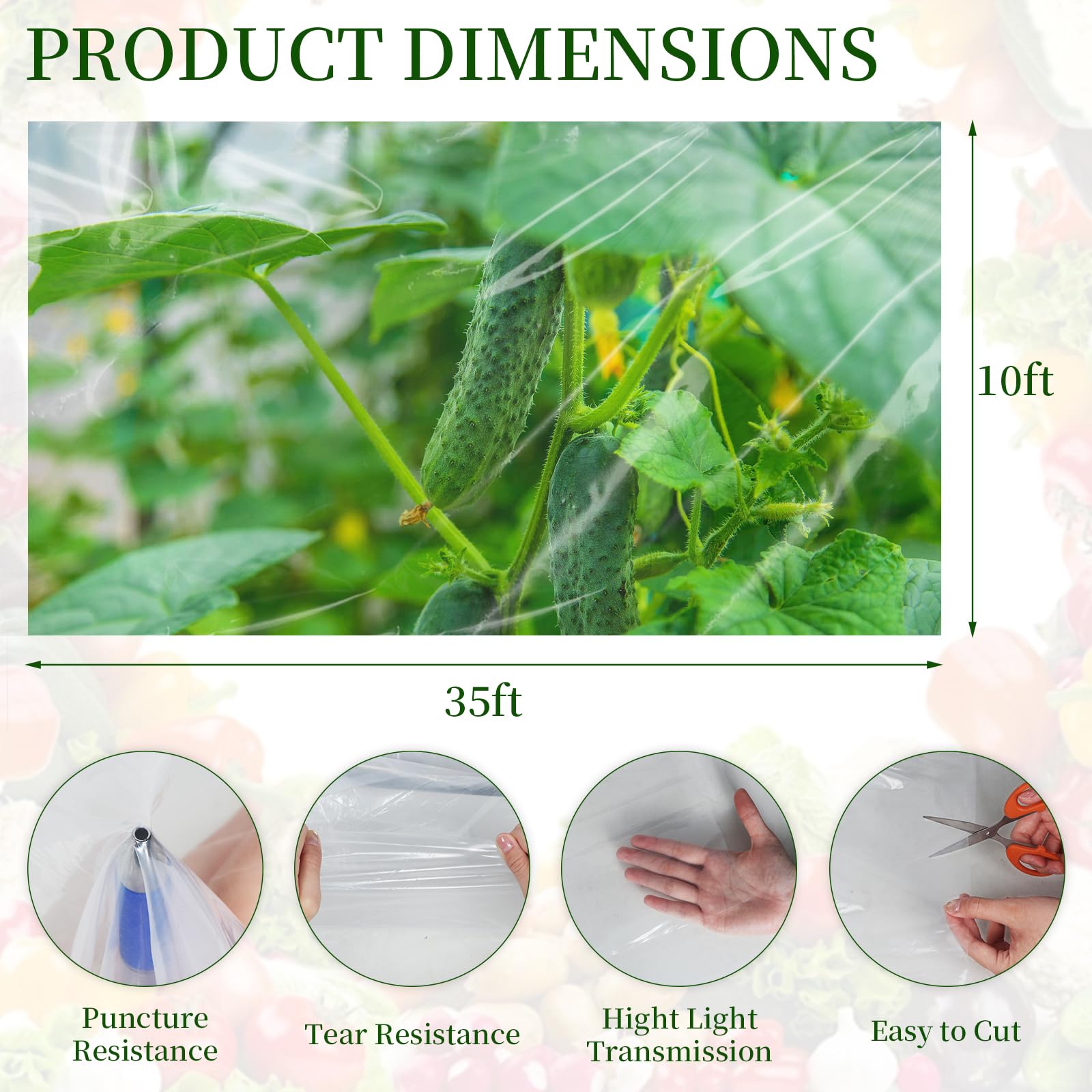 Lámina de plástico para invernadero de 10 x 35 pies, película transparente de 6 mil para invernadero, cubierta de plástico impermeable resistente a los rayos UV para invierno, cubierta de