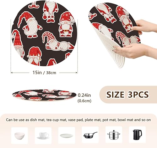 Miniatura 2 de 3 Pcs Pot Holders Trivets Set for Hot Dishes 15in Cotton Thread Weave Absorb Water Pot Holder for Cooking Pot Protecting Counter Red Cute Gnomes