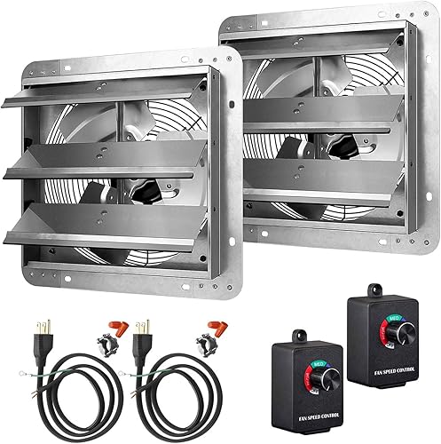 Simple Deluxe Ventilador de escape de obturador variable de 12 pulgadas de aluminio con controlador de velocidad y kit de cable de alimentación,