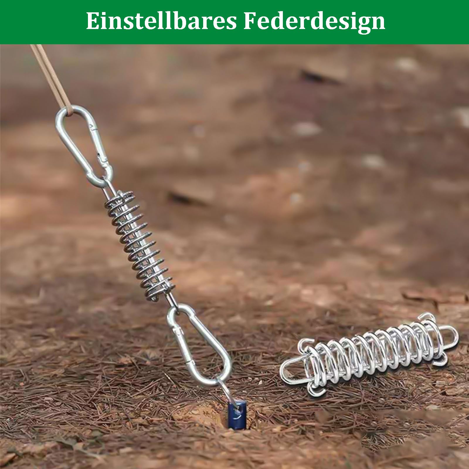 Produktbild von 4 Spannfedern Mit 8 Karabinerhaken – Edelstahl, 12x3,5 Cm, Für Sonnensegel, Zelte & Outdoor-Camping, Wetterfest & Rostfrei