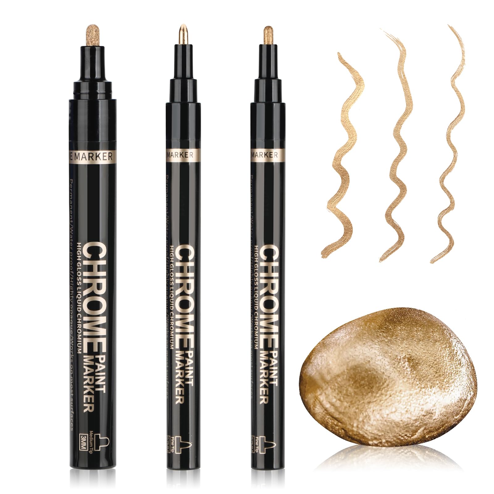 EooUooIP Marcadores metálicos cromados de espejo líquido, brillo reflectante, área de aplicación de 2 a 5 mm más grande, herramientas de resina epoxi dorada para colorear, trazos, pintura,