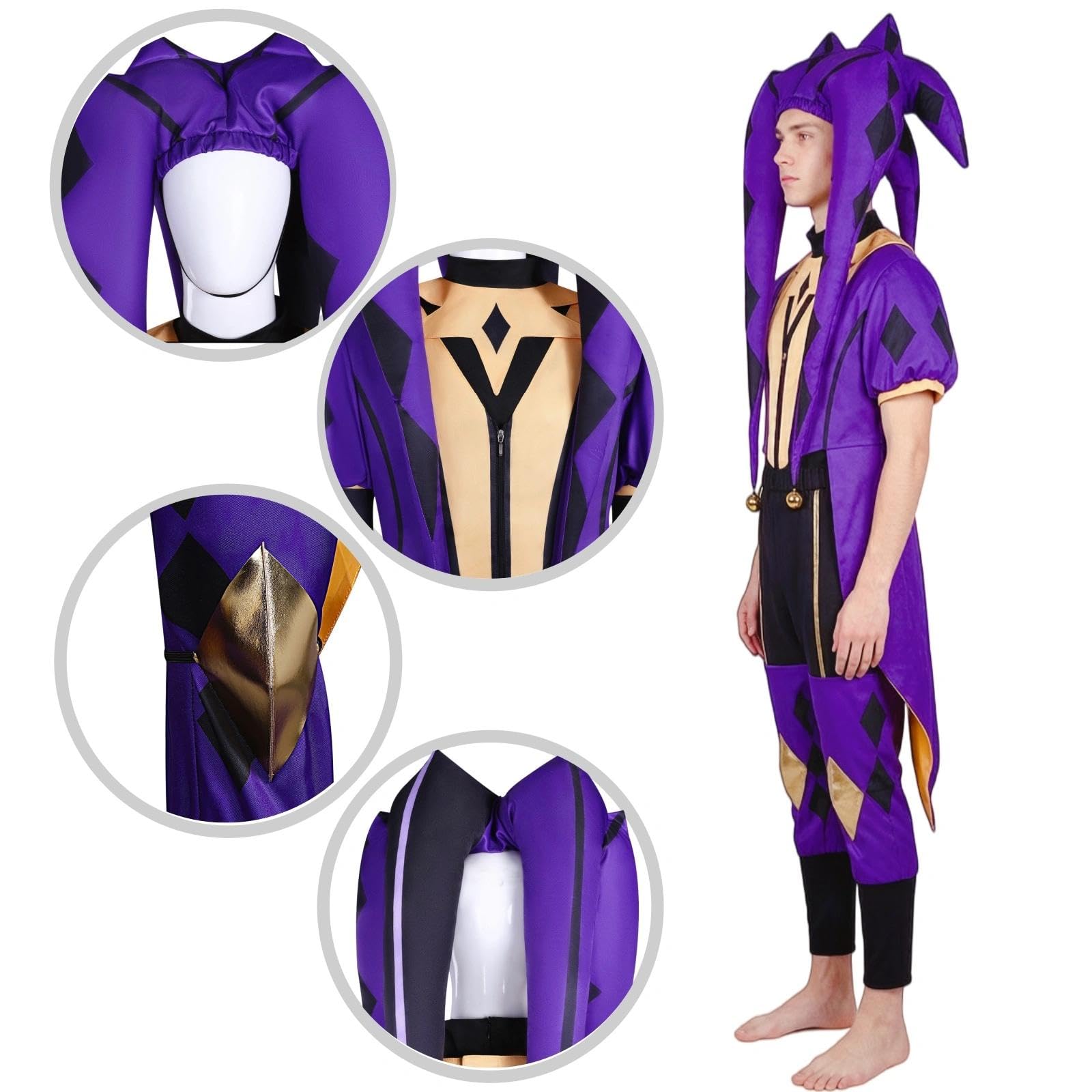 Halloween Kostüm für Erwachsene, Karneval Rollenspiel Cosplay Komplettset – Jester Stil