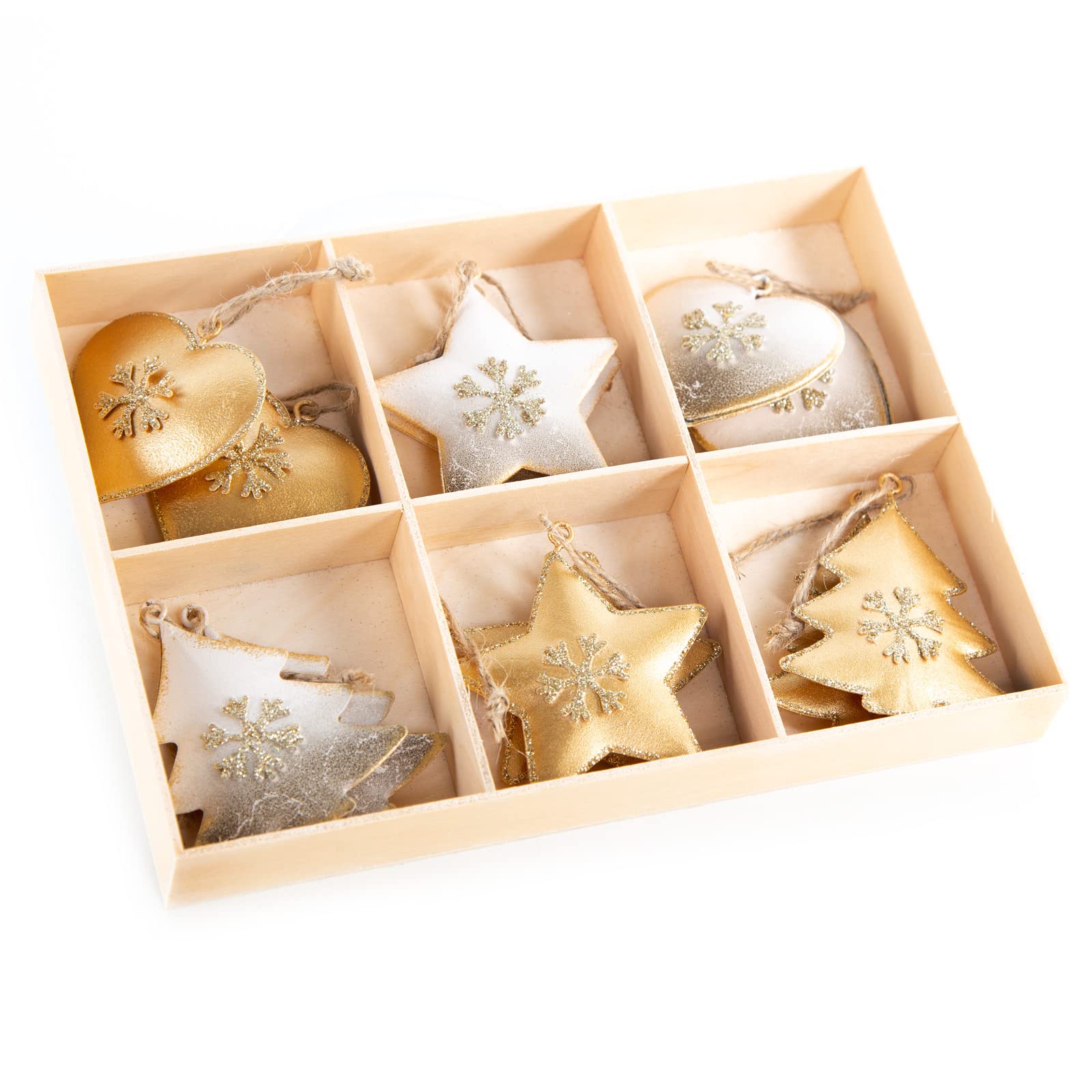 Logbuch-Verlag 12 ciondoli per albero di Natale, a forma di cuore, in metallo, oro bianco, 5 cm, decorazione natalizia da appendere