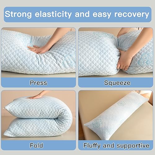 Miniatura 6 de interex Almohadas corporales de 20 x 54 pulgadas para adultos, almohada corporal de espuma viscoelástica triturada para dormir de lado, almohada