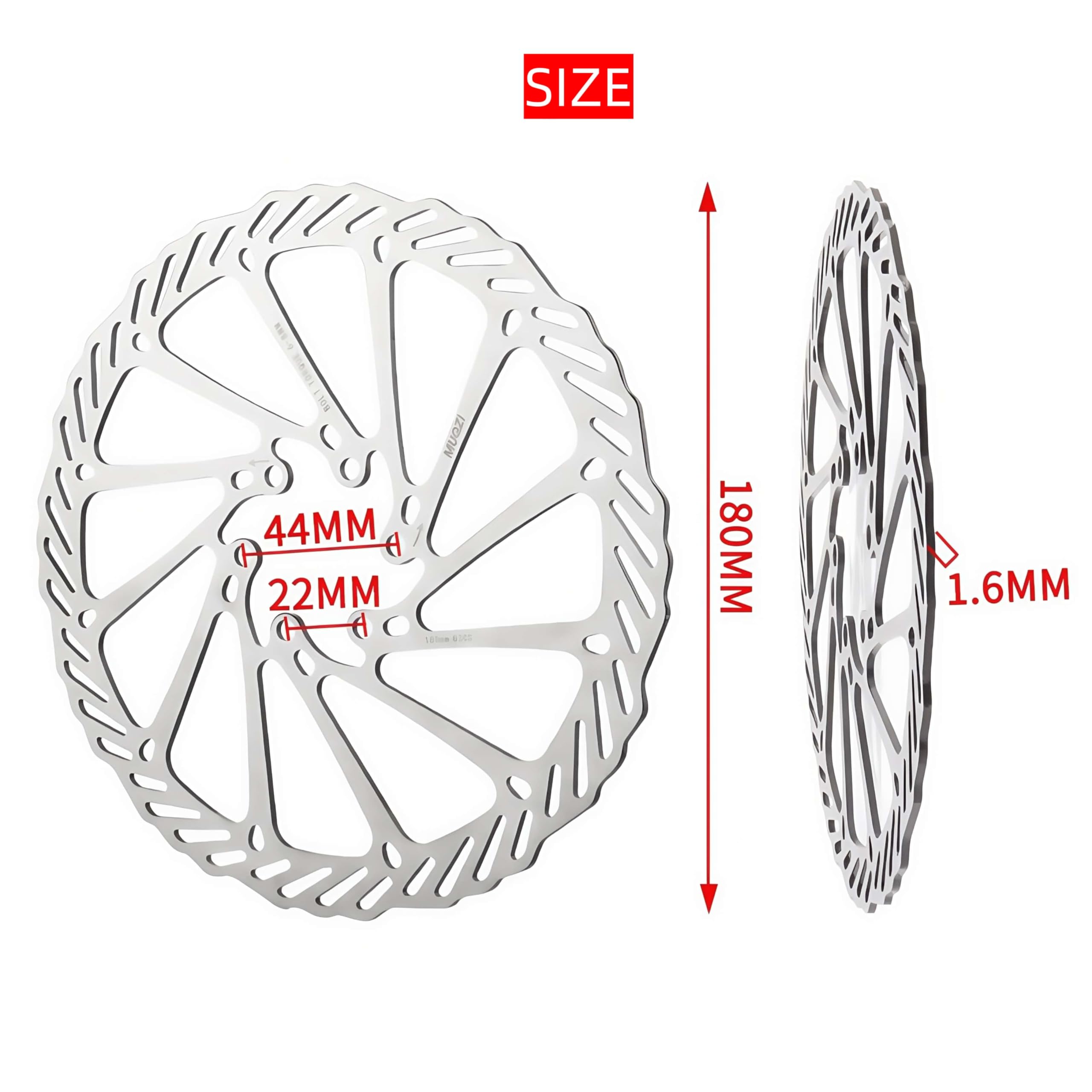 TRKIMAL Zestawy tarcz hamulcowych 140/160/180 mm 2 opakowania przednich i tylnych ze stali nierdzewnej z 12 śrubami do rowerów szosowych, górskich i BMX MTB (płyty tarczowe 180 mm)
