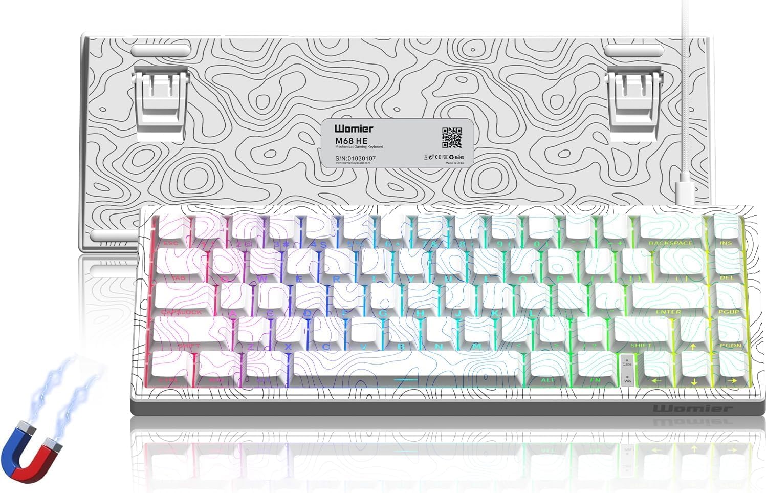 Womier M68HE PRO メカニカルキーボード、60%レイアウト、磁気スイッチ搭載、0.01mmラピッドトリガー対応、有線接続、RGBライティング、Mac/Win対応ゲーミングキーボード