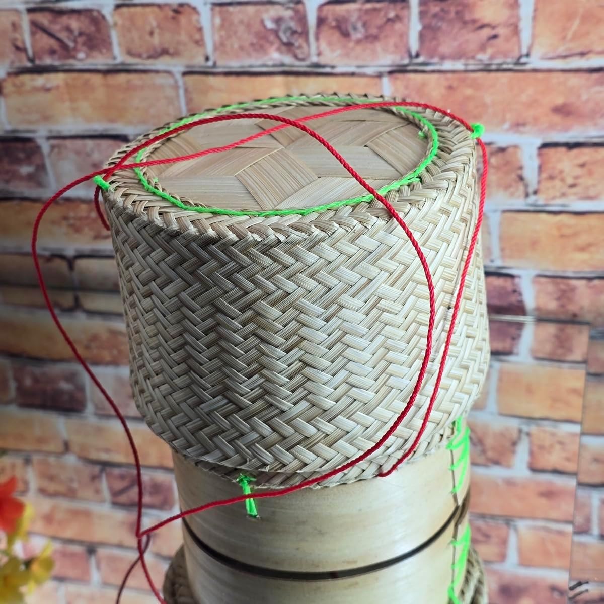 Premium Handmade Bamboo Sticky Rice Container with Lid – Traditional Thai Lao Woven Rice Basket – Natural Bamboo Food Serving Basket – Artisan Kitchen Storage Basket – 5 Inch