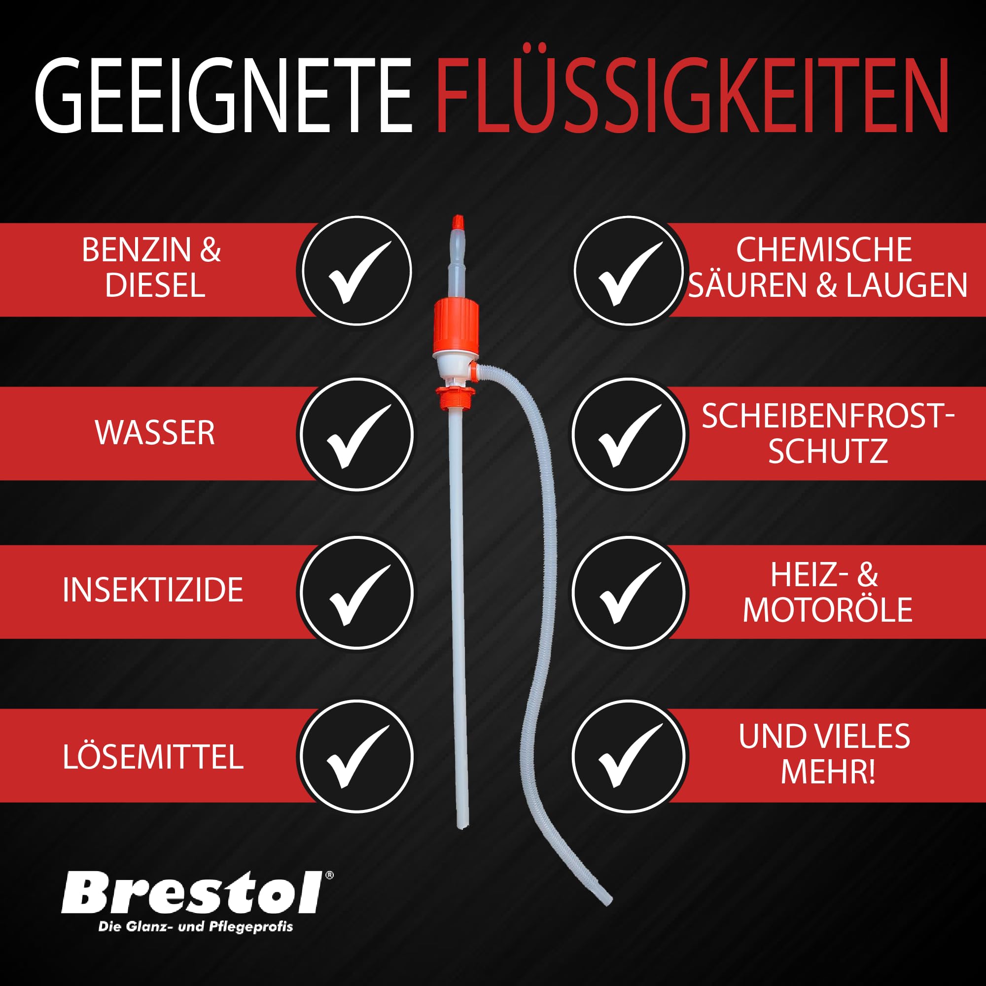 Brestol Pompe à Essence, à Main, Pompe à fût résistante aux acides avec Adaptateur de fût de 210 l pour Essence, Huile Moteur, Eau, acides, alcalis, Diesel, 18,5 l/Minute – Pompe de transvasement