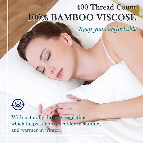 Miniatura 3 de UDEAL Juego de sábanas de bambú de enfriamiento individual, sábanas de viscosa de bambú 100% bolsillo profundo de hasta 17 pulgadas, sábanas suaves