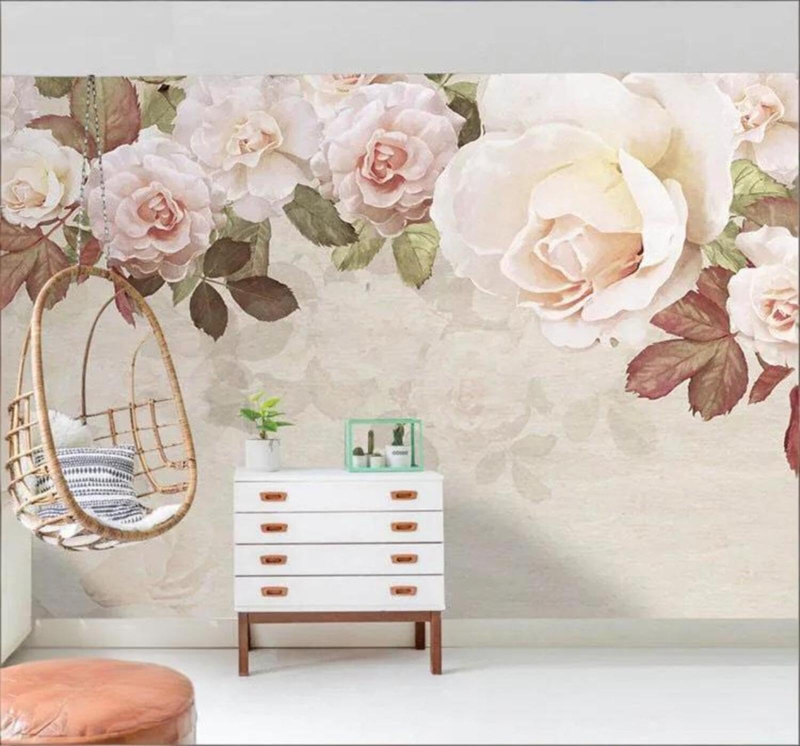 Wallpaper-3D-Xlm 200Cm×140Cm(B×H) Vintage Three Dimensional Beautiful Pink Roses 3D Wallpaper Easy Install Feature Office Living Room Sofa Bedroom Tv Background Wall Decoration-200Cm×140Cm