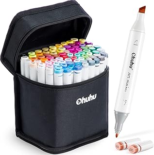 Ohuhu Alcohol Markers for Artist - Dual Tip Art Marker Set for Adults' Coloring Sketching Illustration - Chisel & Fine - 80 Colors + 1 Colorless Blender - Refillable Ink - Oahu Series of Ohuhu Markers