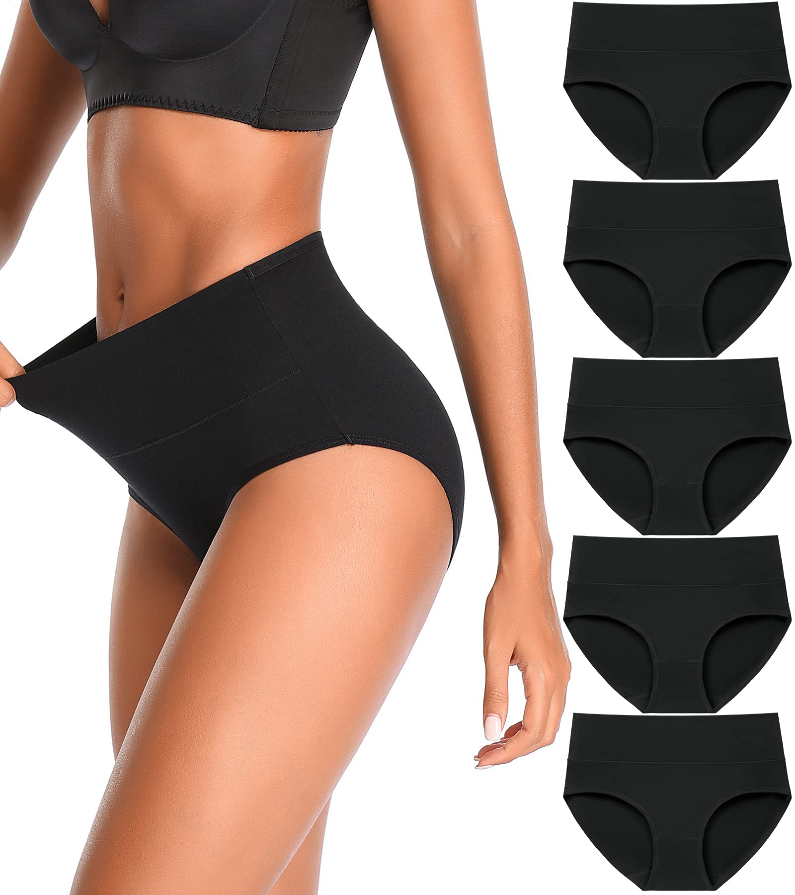 K-CHEONYWomen's Underwear, High Waist Cotton Breathable Full Coverage Panties Brief Multipack Regular and Plus Size