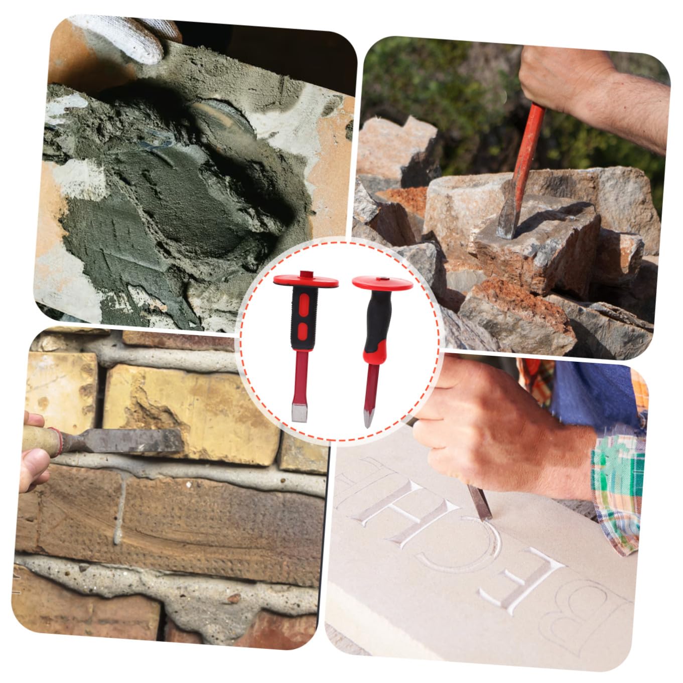 LIFKOME Set Scalpelli per Calcestruzzo e Roccia 250 MM Scalpello Piatto e Punta Protezione Mano Ergonomica Utensili da Muratura per Demolizione e Intaglio Impugnatura Antiscivolo per
