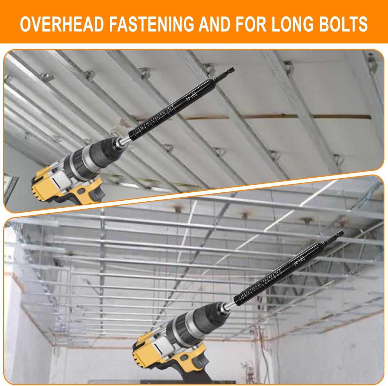 6" Power Nut Driver, 9/16"(14mm) Hollow Socket Nut Runner Hex Shank, Long Bolts Ductwork for Overhead Fastening Applications Operations(Black)