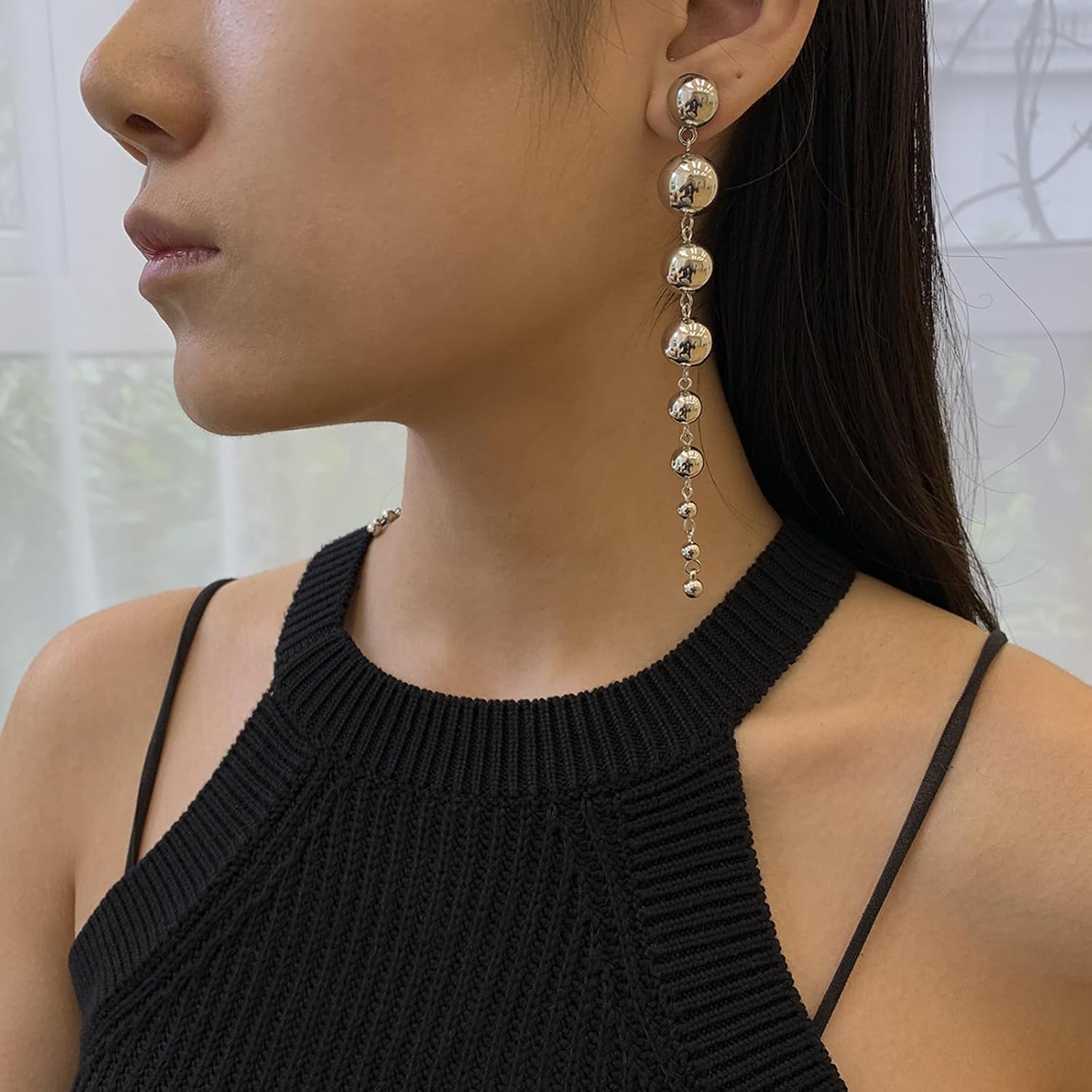 Gold Ball Earrings for Women Long Chain Ball Earrings Round Ball Dangle Earrings for Women