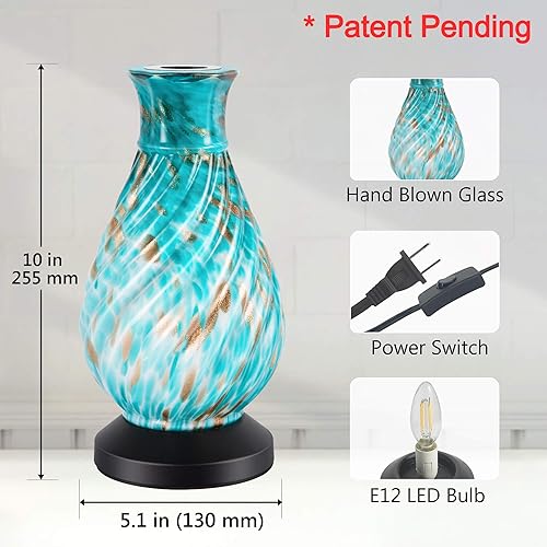 Miniatura 6 de Lámpara multifuncional para jarrón de vidrio, lámpara de mesa de vidrio soplado a mano estilo Murano, luz cálida LED de 2,700 K, jarrón para flor o