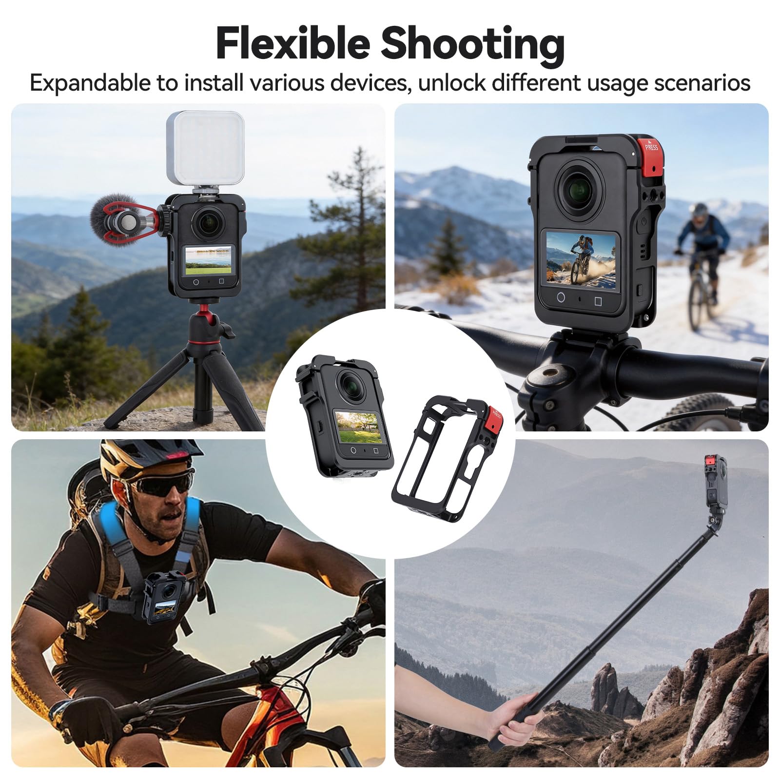 UTEBIT Caméra Cage pour DJI OSMO 360, Coque de Protection Robuste en Alliage d'Aluminium avec Protection d'objectif en Silicone, Protection d'écran, Boîtier d'extension pour DJI Osmo 360